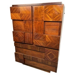 Lane Brutalist "Staccato" Walnut Highboy Dresser