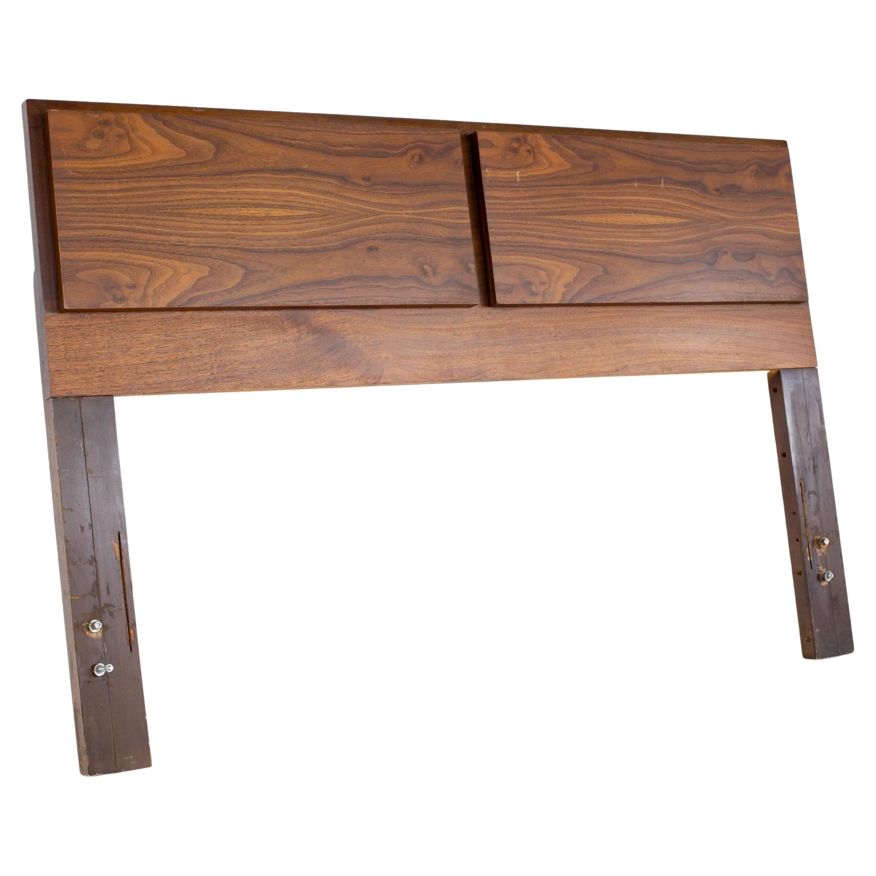 Lane Brutalist Style Mid Century Walnut Queen Headboard