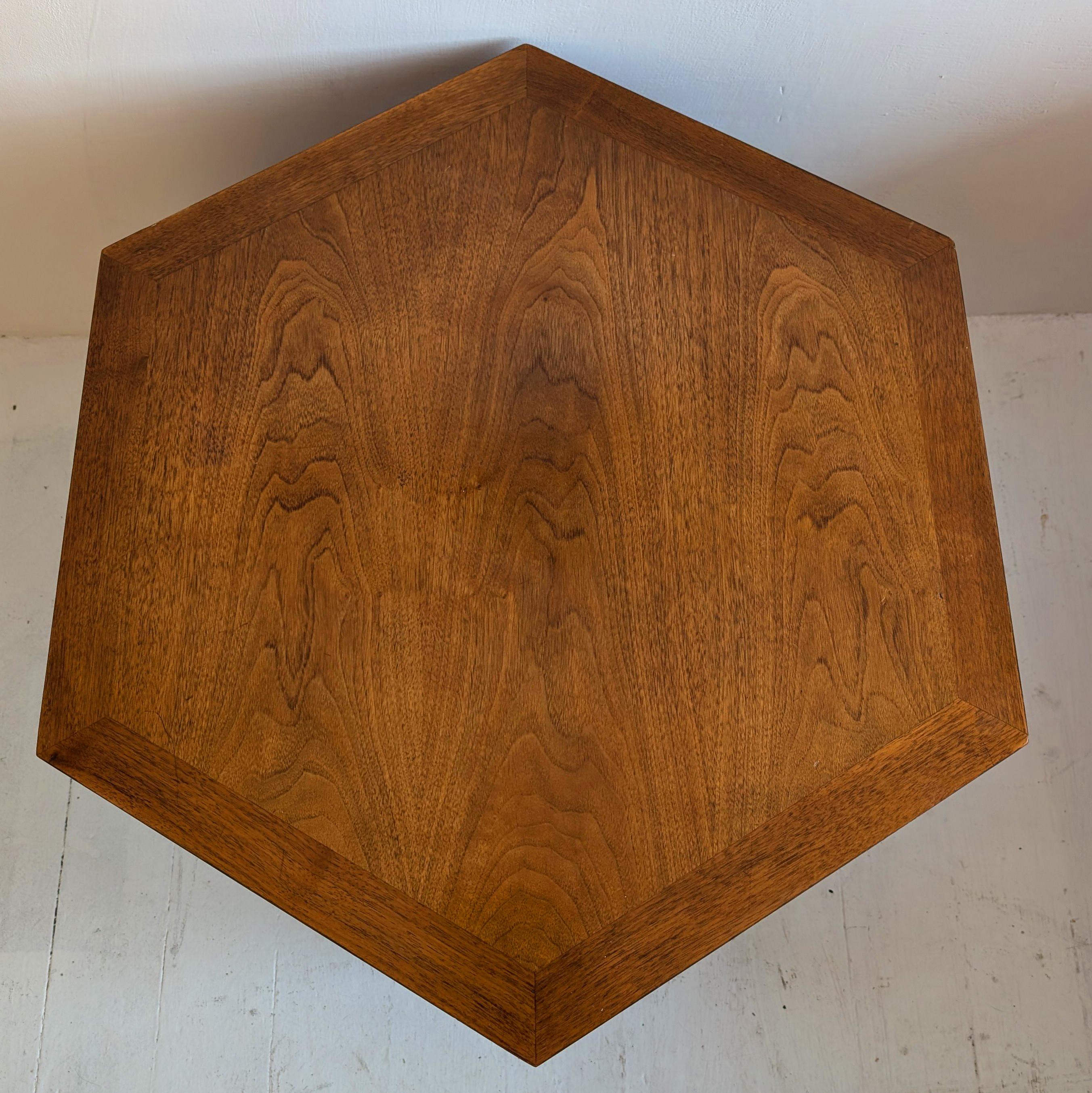 Lane brutalist walnut hexagonal end table/cabinet with storage, midcentury For Sale 4