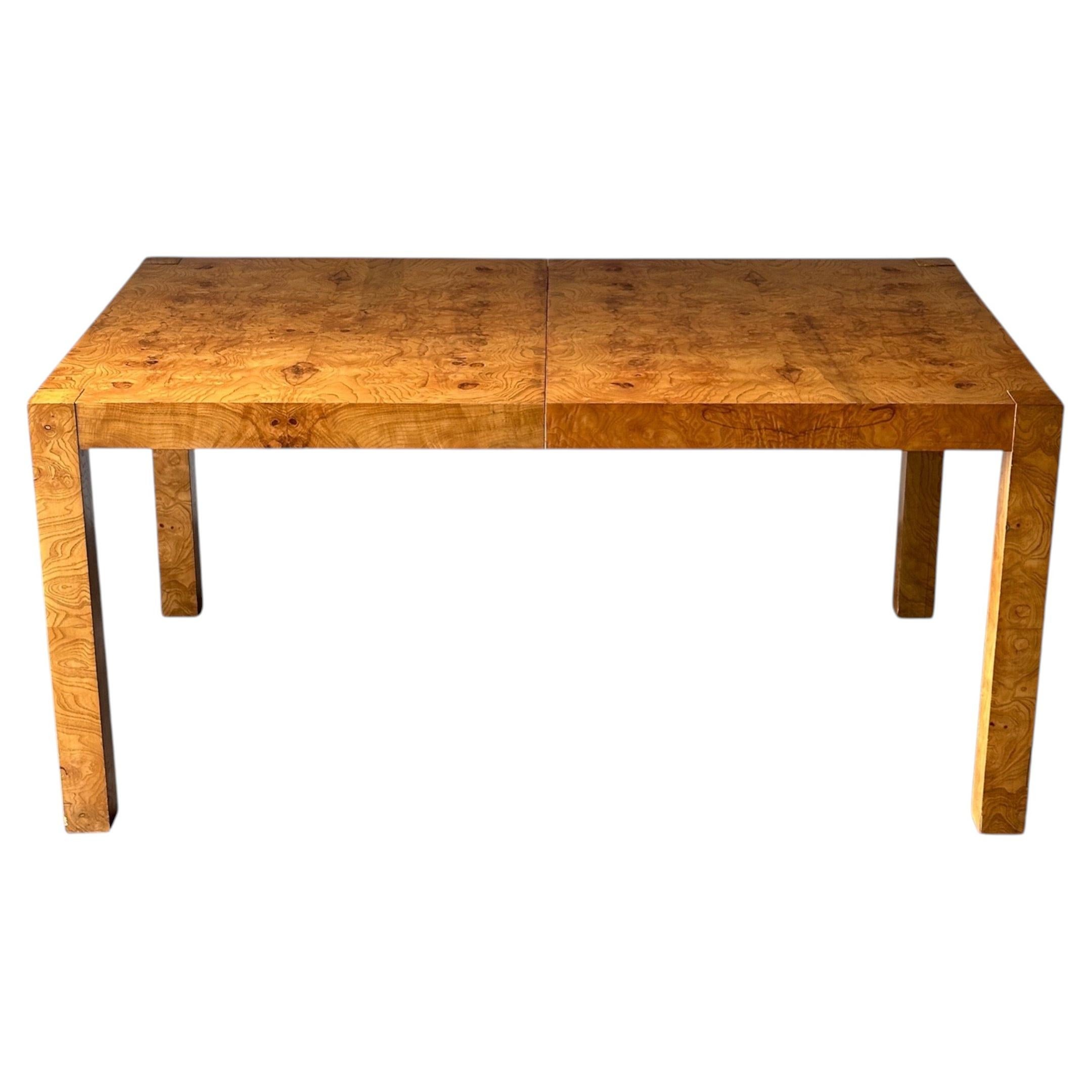Lane Burl Wood Extendable Parsons Dining Table, Style of Milo Baughman, 1970s