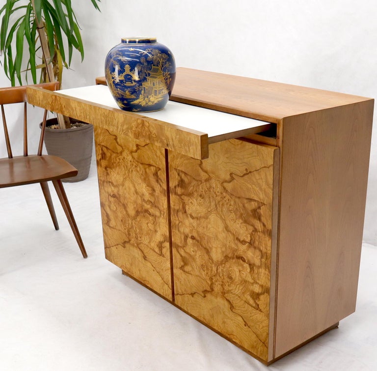 Lane Burl Wood TwoDoor Pull Out Laminated Serving Tray Credenza Liquor