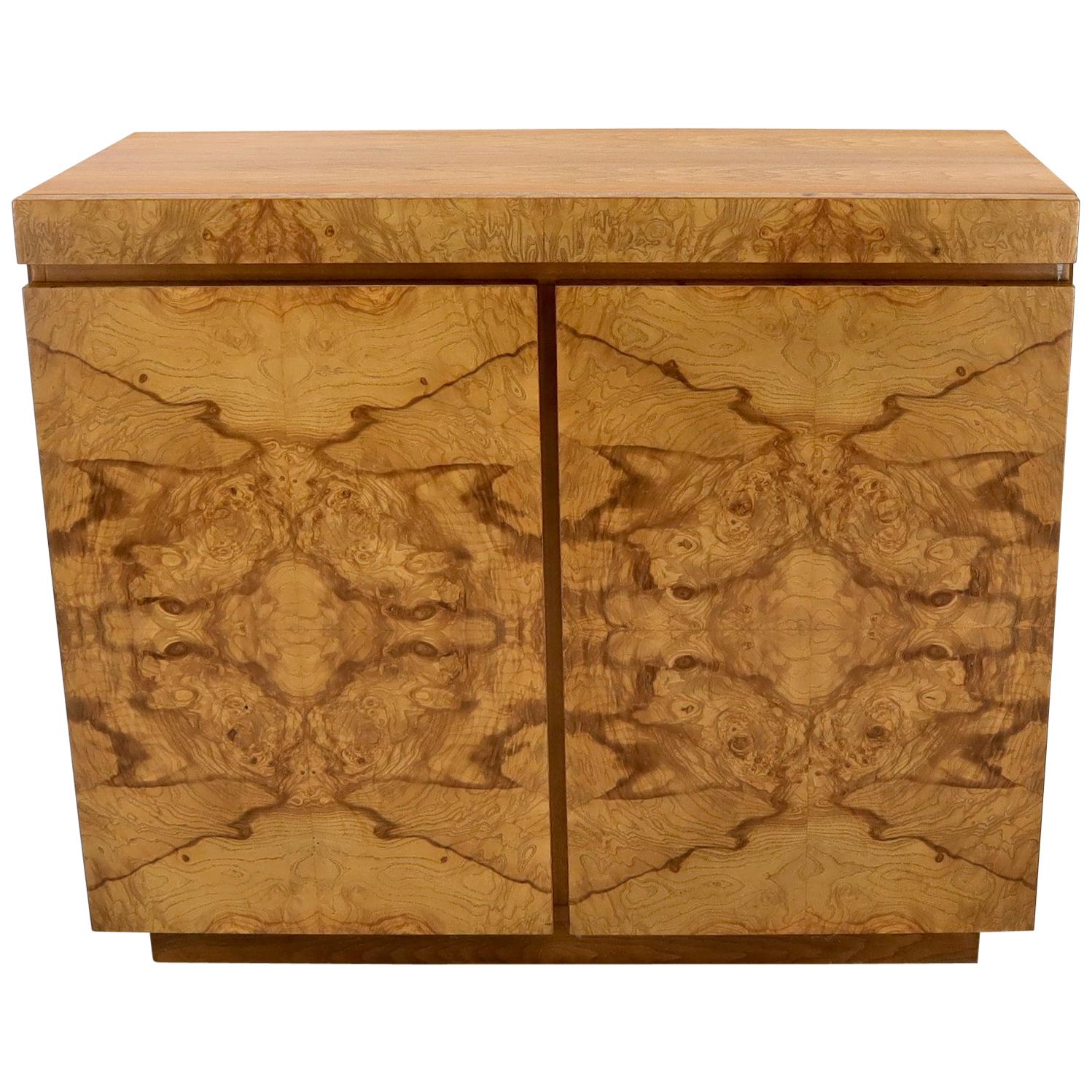 Lane Burl Wood Two-Door Pull Out Laminated Serving Tray Credenza Liquor Cabinet For Sale