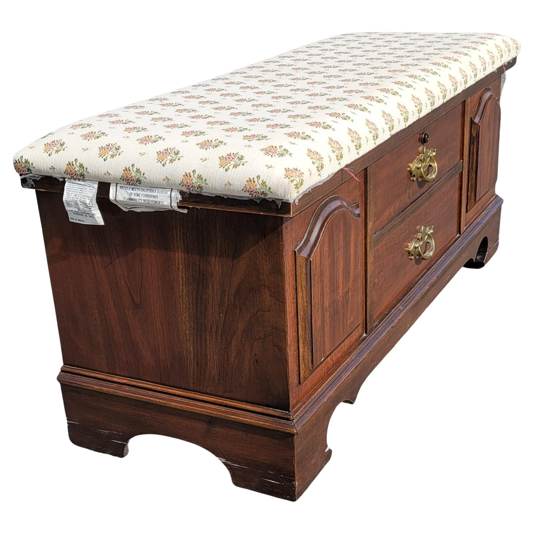 Mid-Century Modern Lane Cedar Lined Cherry Upholstered Storage Bench Blanket Chest For Sale