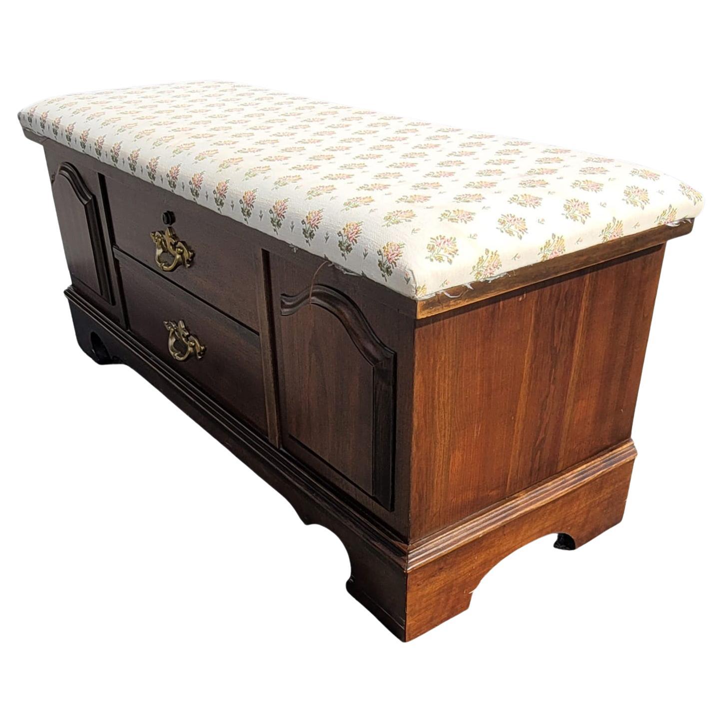 American Lane Cedar Lined Cherry Upholstered Storage Bench Blanket Chest For Sale