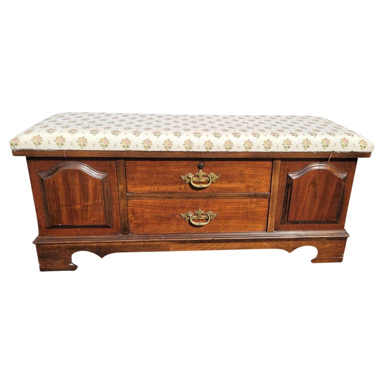 Lane Cedar Lined Cherry Upholstered Storage Bench Blanket Chest For