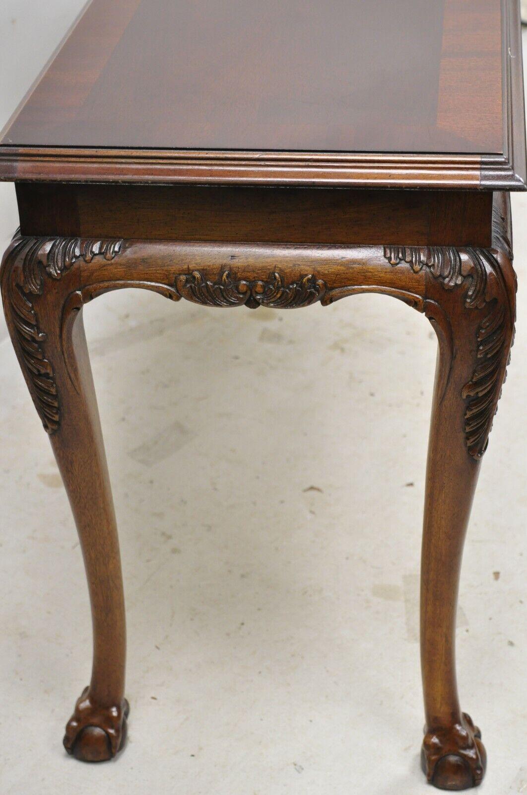 North American Lane Chinese Chippendale Georgian Mahogany Ball and Claw Console Sofa Hall Table For Sale