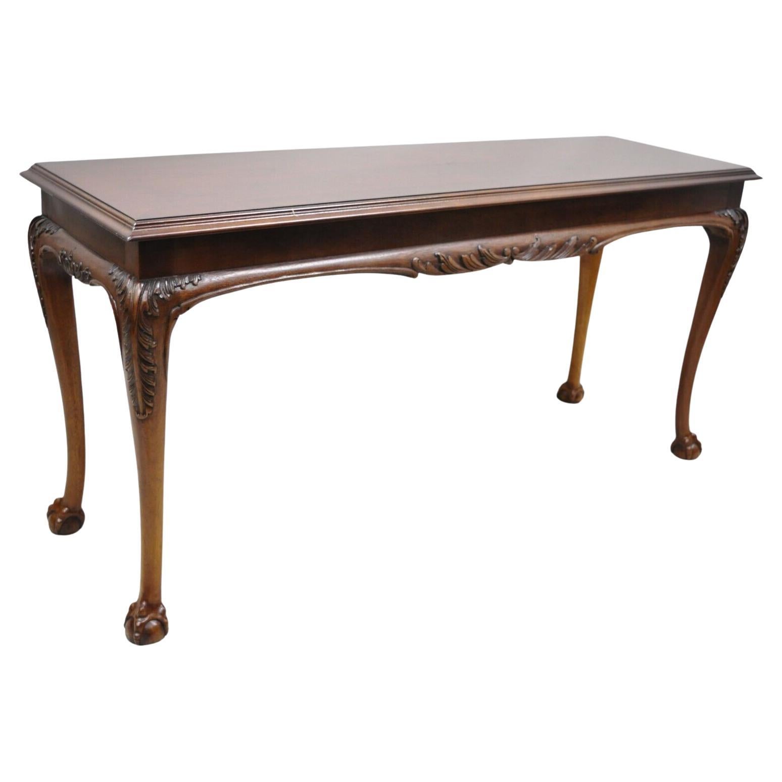 Lane Chinese Chippendale Georgian Mahogany Ball and Claw Console Sofa Hall Table For Sale
