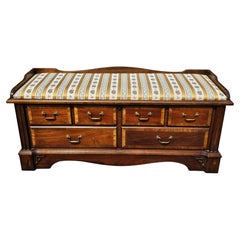 Antique Lane Chippendale Cedar Lined Banded Mahogany Blanket Chest and Upholstered Bench