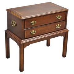 Vintage Lane Chippendale Style Banded Mahogany Wood 2 Drawer Small Side Table Chest