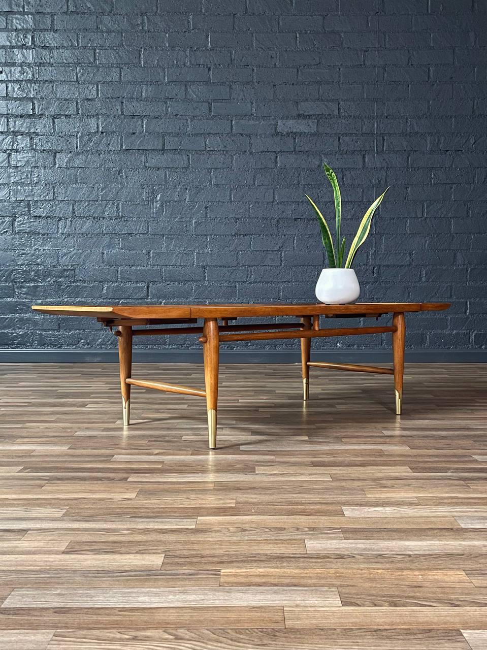 Mid-Century Modern Lane “Copenhagen” Walnut Drop Leaf Coffee Table / Bench For Sale