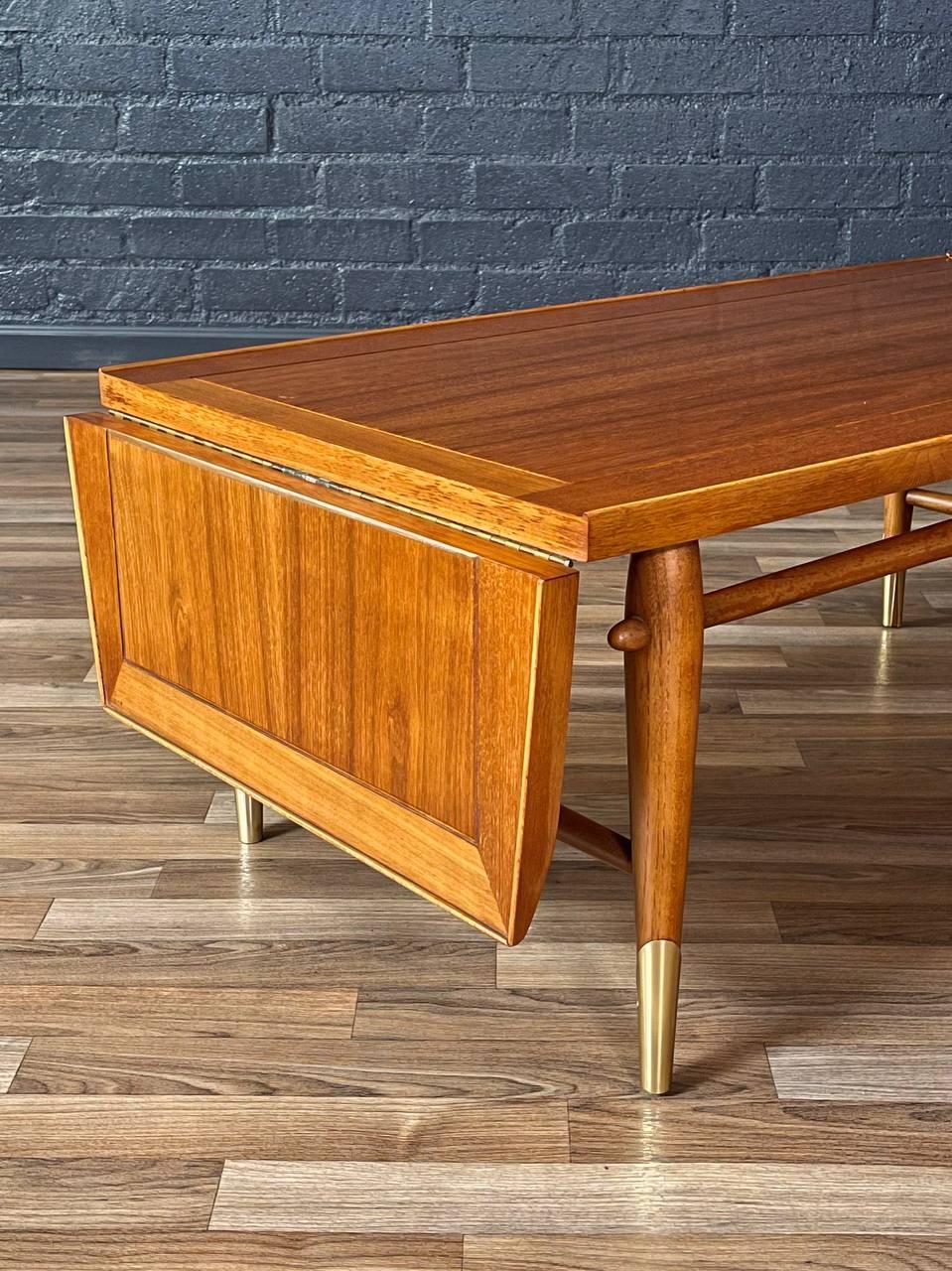 Brass Lane “Copenhagen” Walnut Drop Leaf Coffee Table / Bench For Sale