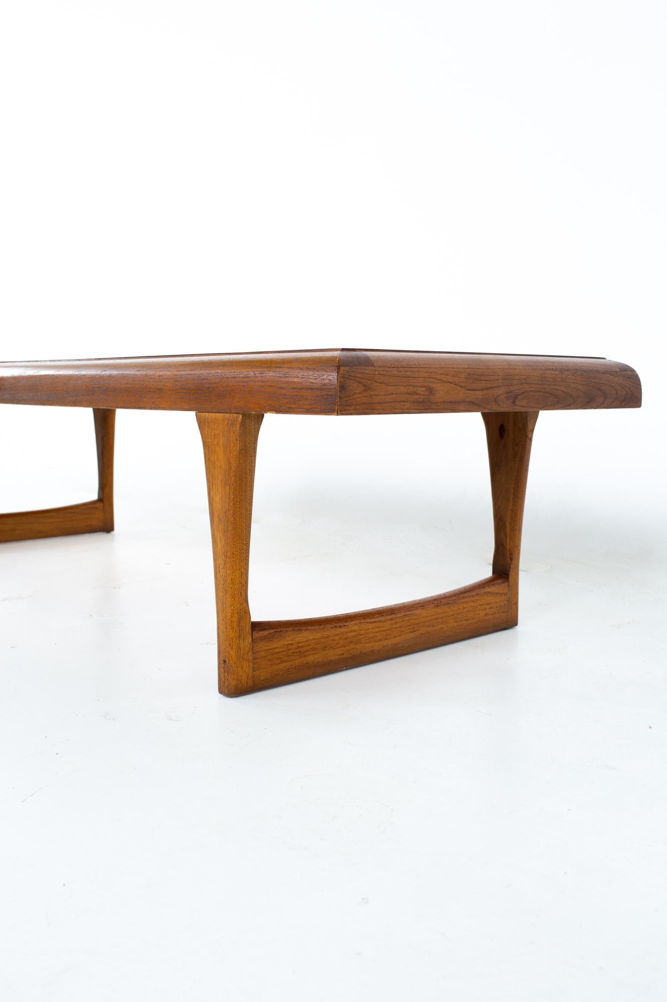 American Lane Danish Style Mid Century Walnut Sleigh Leg Coffee Table