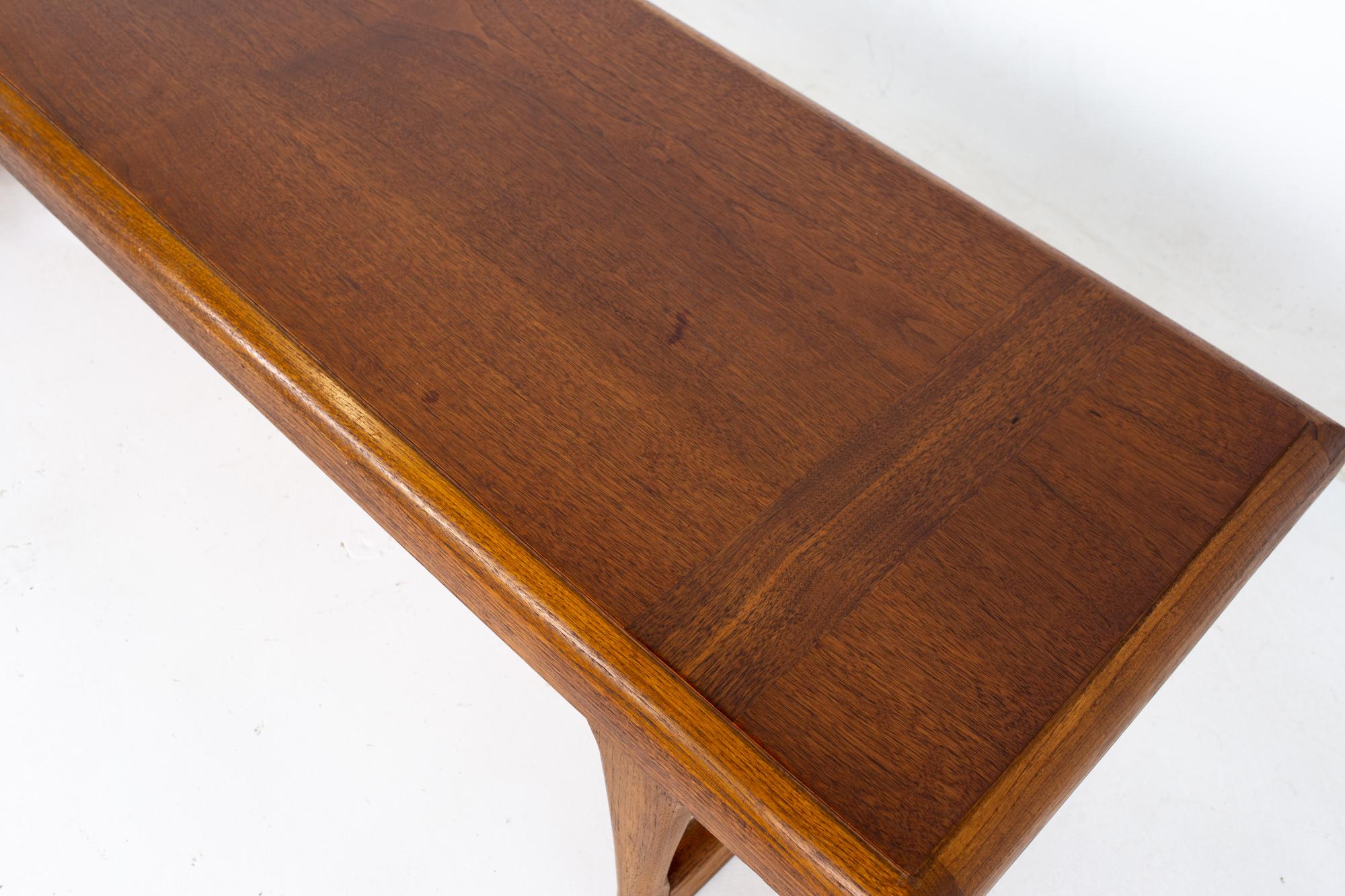 Late 20th Century Lane Danish Style Mid Century Walnut Sleigh Leg Coffee Table