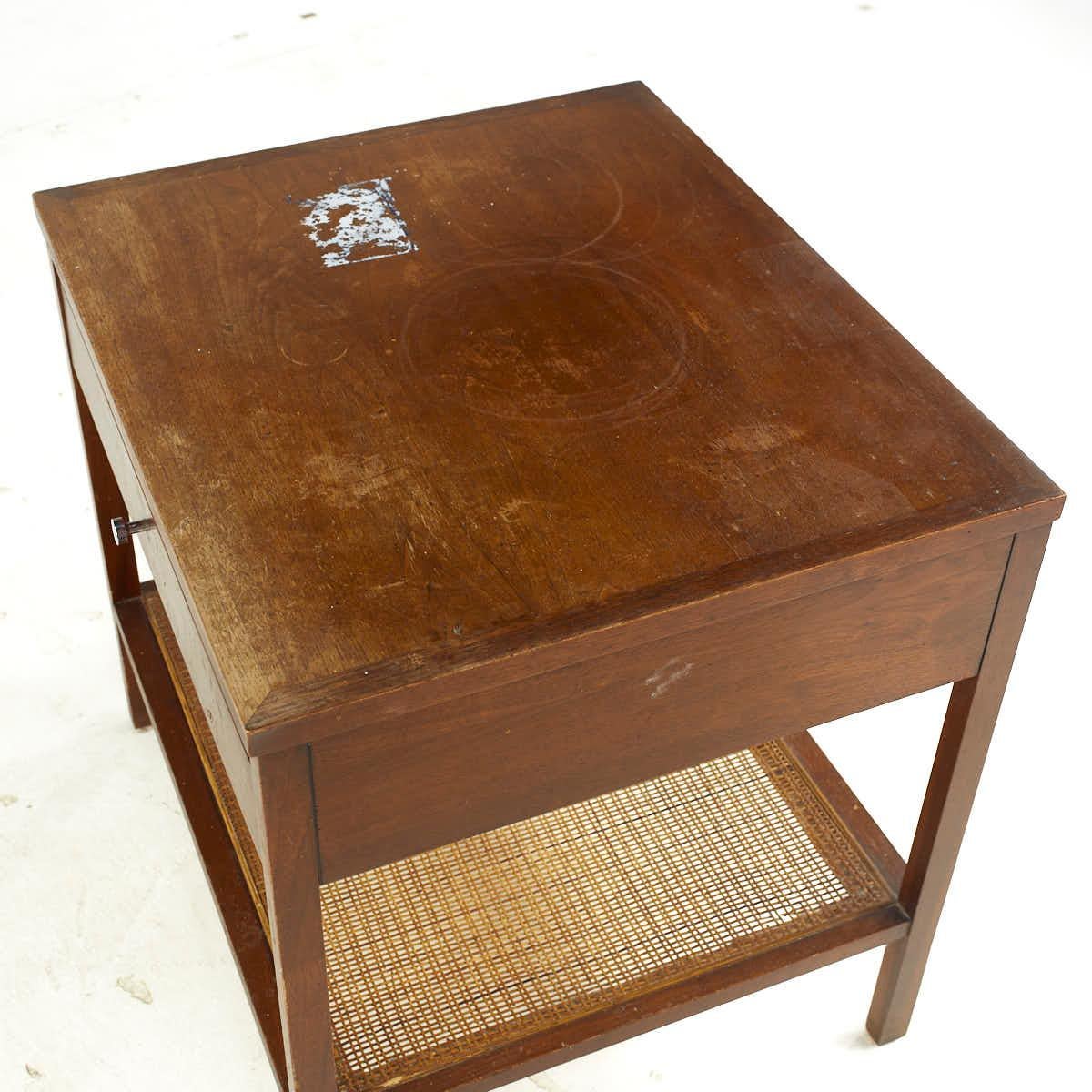 Cane Lane Delineator Midcentury Rosewood and Walnut Nightstand For Sale