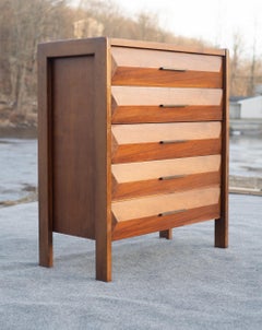 Lane Dimaond-Front Walnut Brass Bedroom Set with Dressers, Nightstand, Headboard