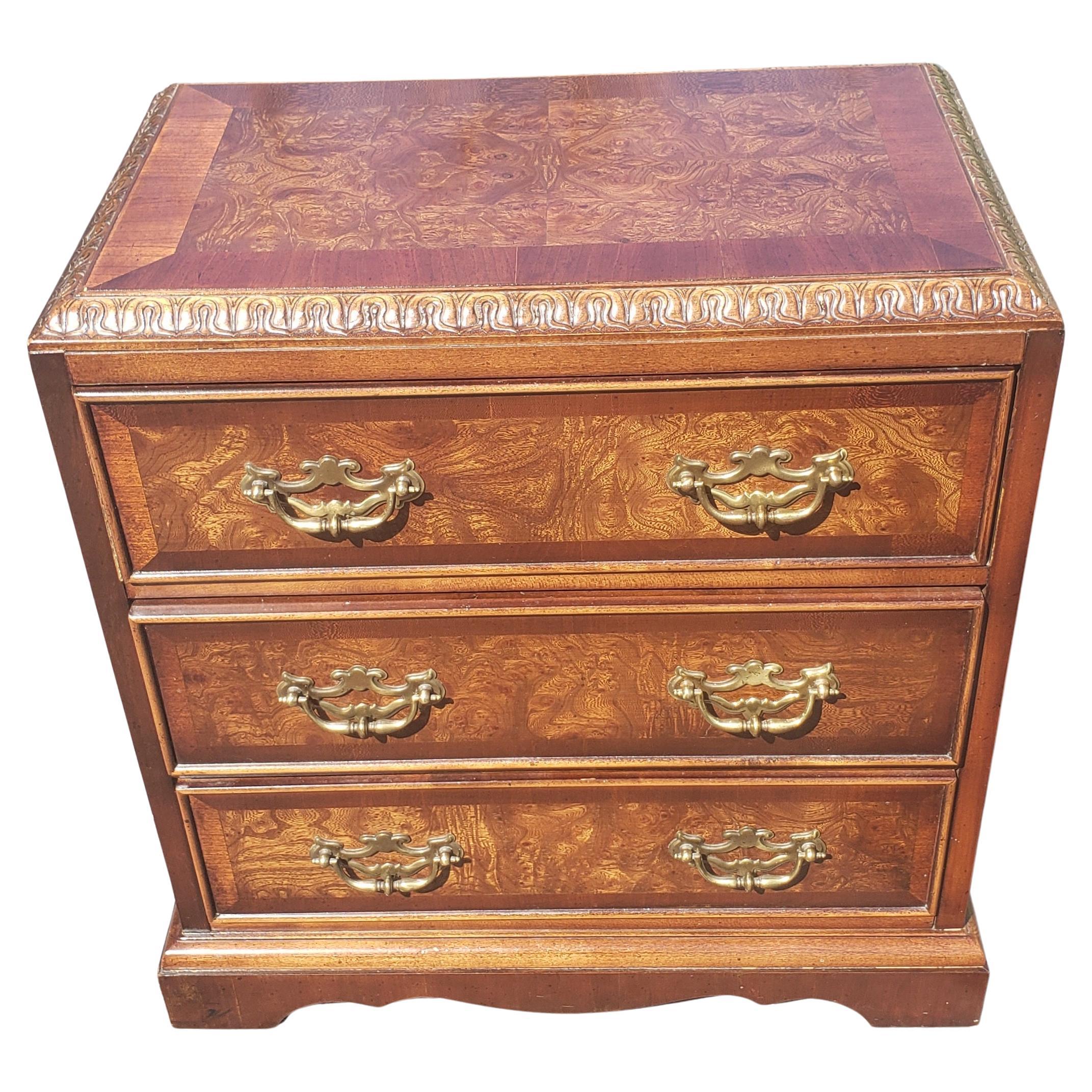 Varnished Lane Earl's Court Collection Burl and Banded Mahogany Bedside Chest For Sale