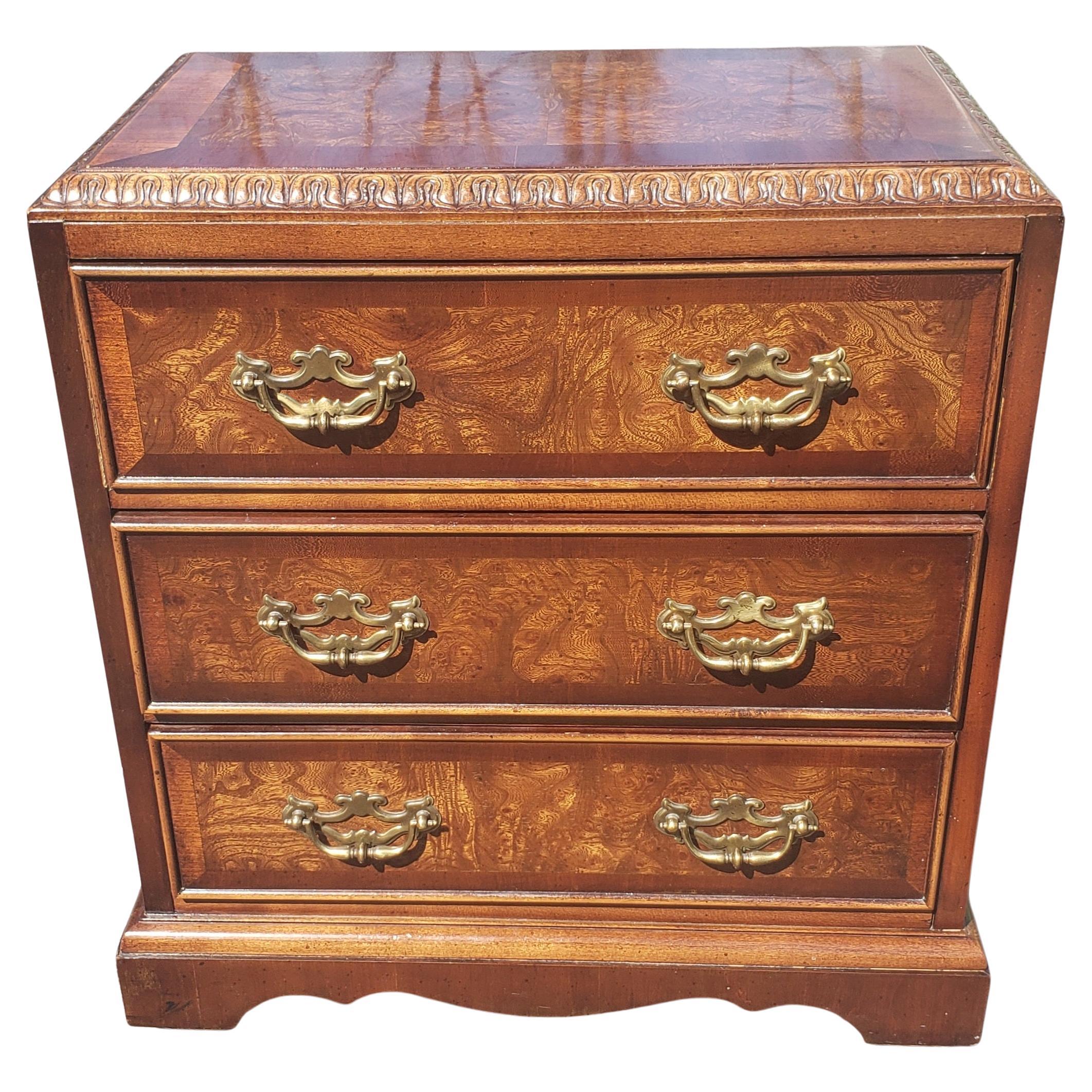 Lane Earl's Court Collection Burl and Banded Mahogany Bedside Chest For Sale