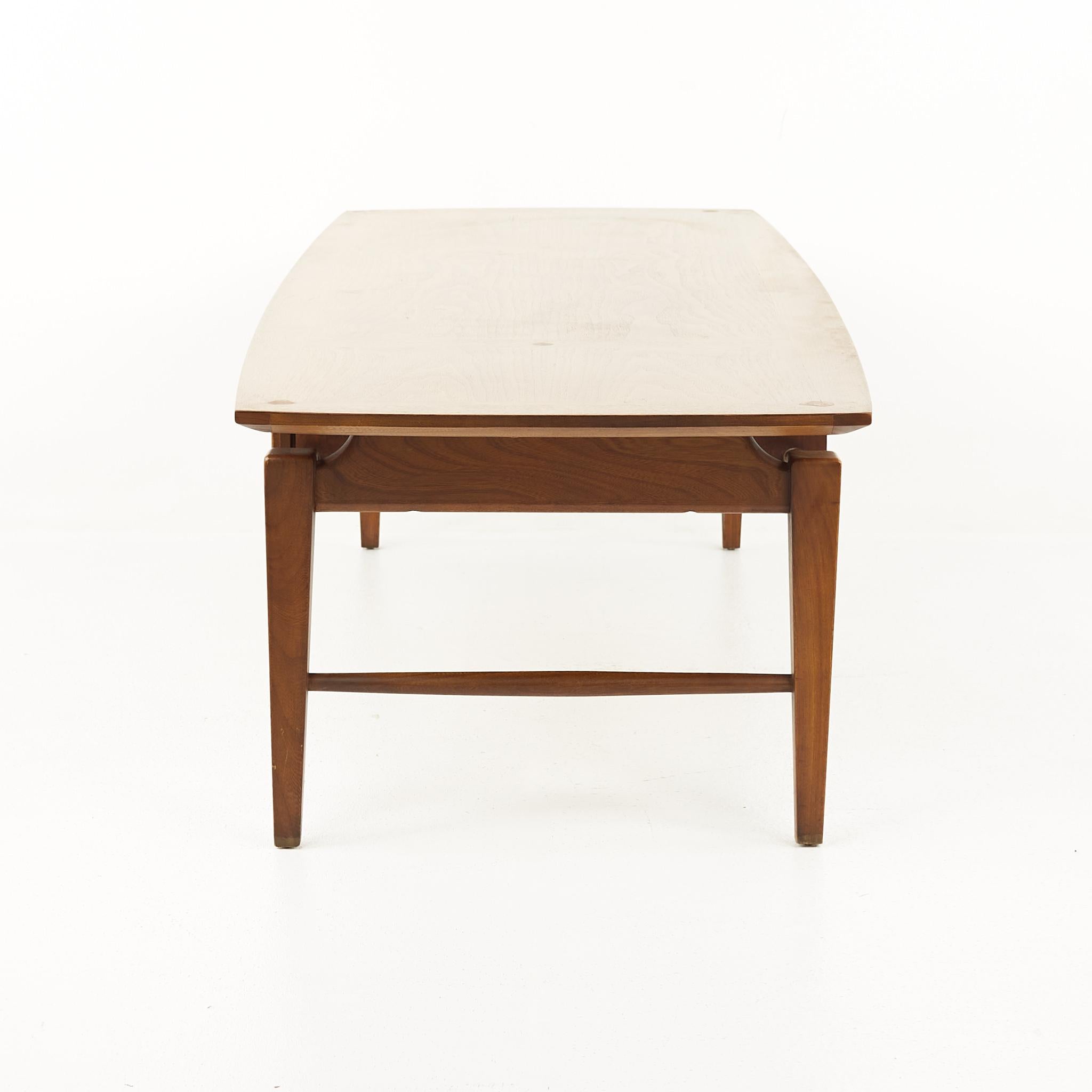 Mid-Century Modern Lane Esteem Mid Century Walnut and Cane Front Inlaid Coffee Table