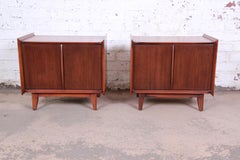 Lane First Edition Mid-Century Modern Sculpted Walnut Nightstands, Pair