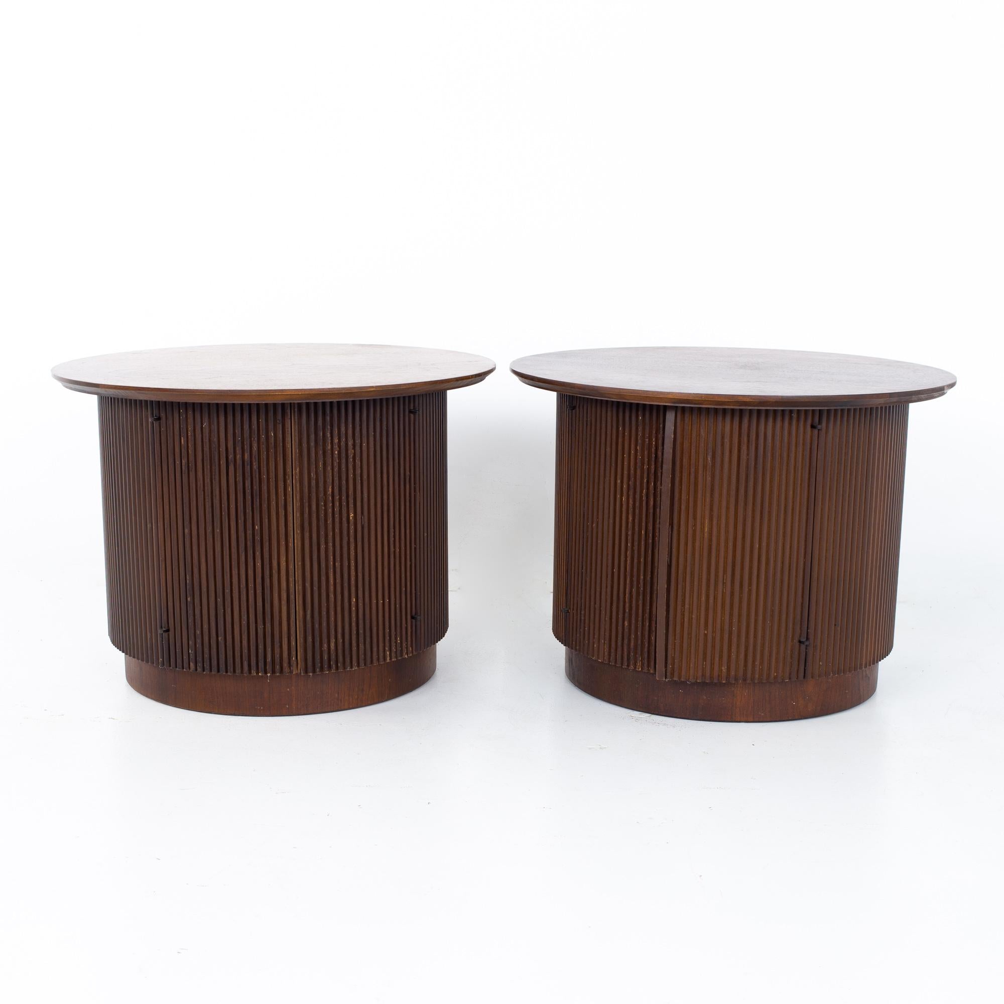 Mid-Century Modern Lane First Edition Mid Century Round Cabinet End Tables, a Pair