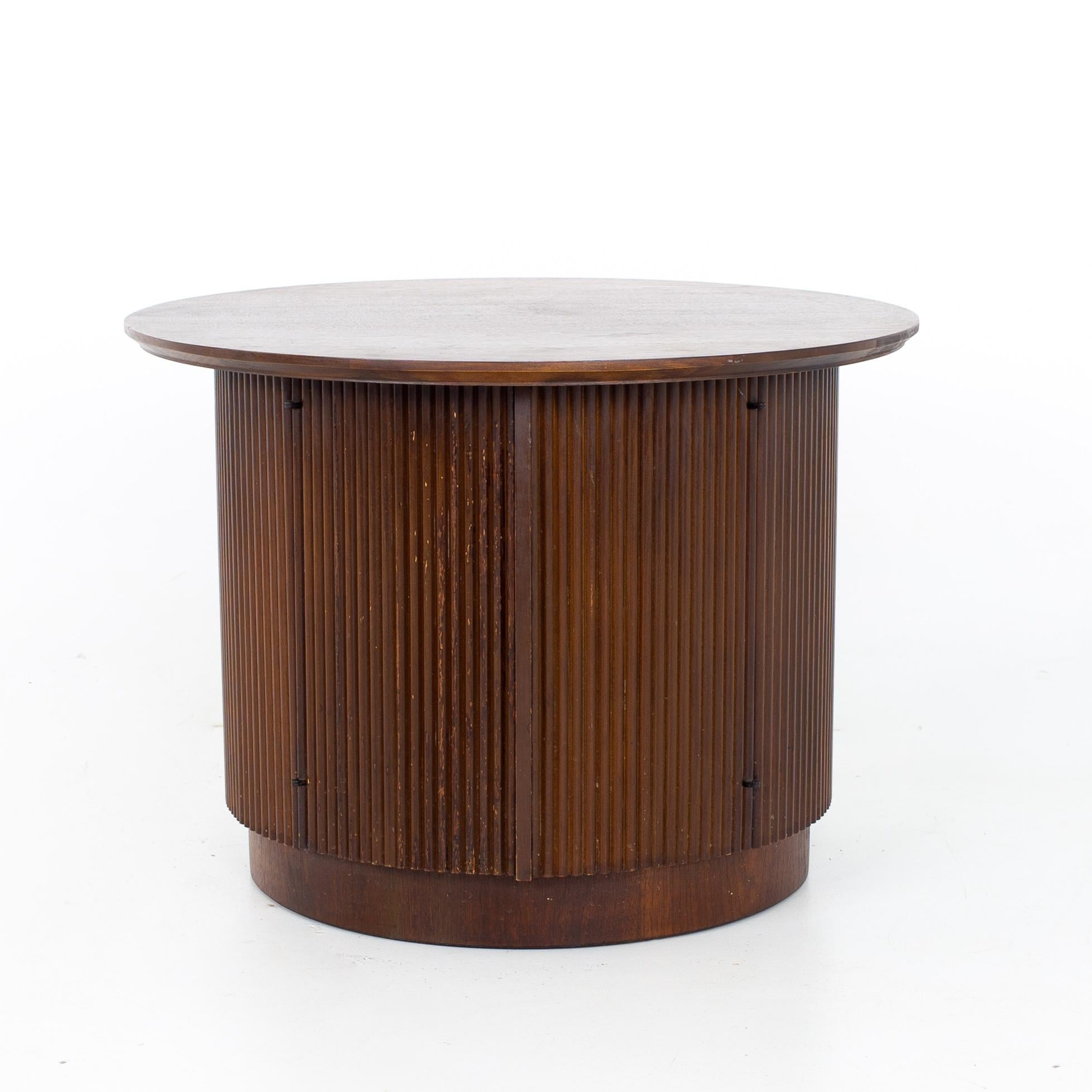American Lane First Edition Mid Century Round Cabinet End Tables, a Pair