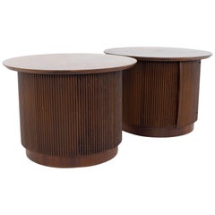 Lane First Edition Mid Century Round Cabinet End Tables, a Pair