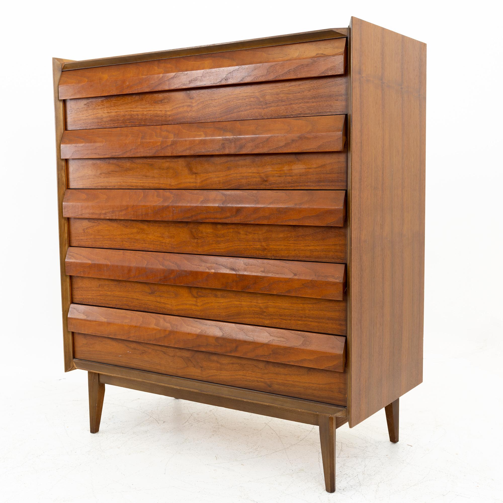 Lane first edition mid century walnut 5 drawer highboy dresser
This dresser is 38 wide x 18 deep x 44.5 inches high

All pieces of furniture can be had in what we call restored vintage condition. That means the piece is restored upon purchase so