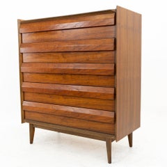 Lane First Edition Mid Century Walnut 5 Drawer Highboy Dresser