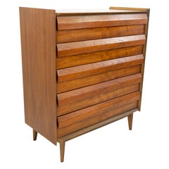 Lane First Edition Mid Century Walnut 5 Drawer Highboy Dresser