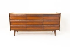Lane First Edition Midcentury Walnut 9-Drawer Lowboy Dresser