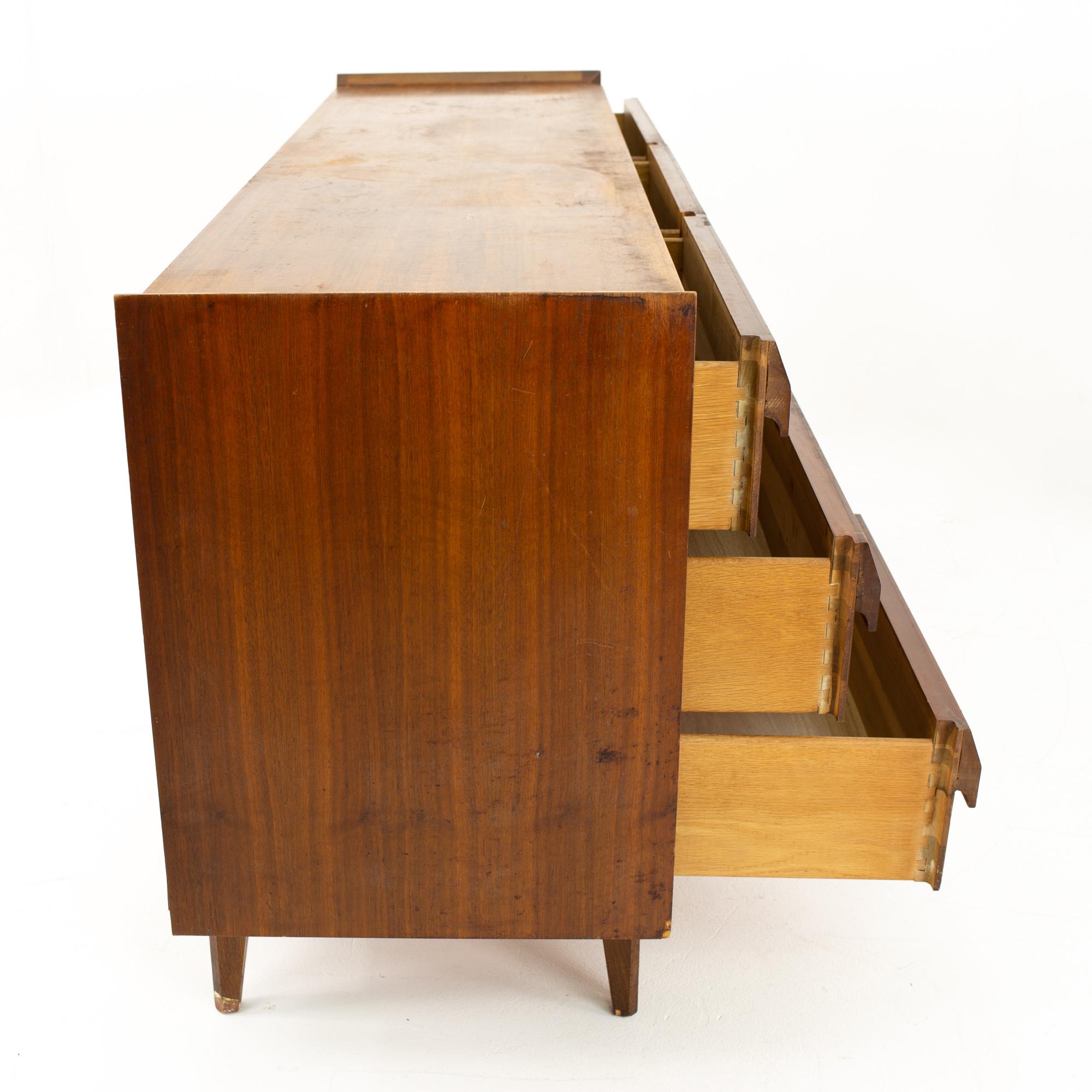 Mid-Century Modern Lane First Edition Midcentury Walnut 9-Drawer Lowboy Dresser