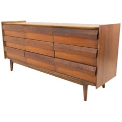 Lane First Edition Midcentury Walnut 9-Drawer Lowboy Dresser