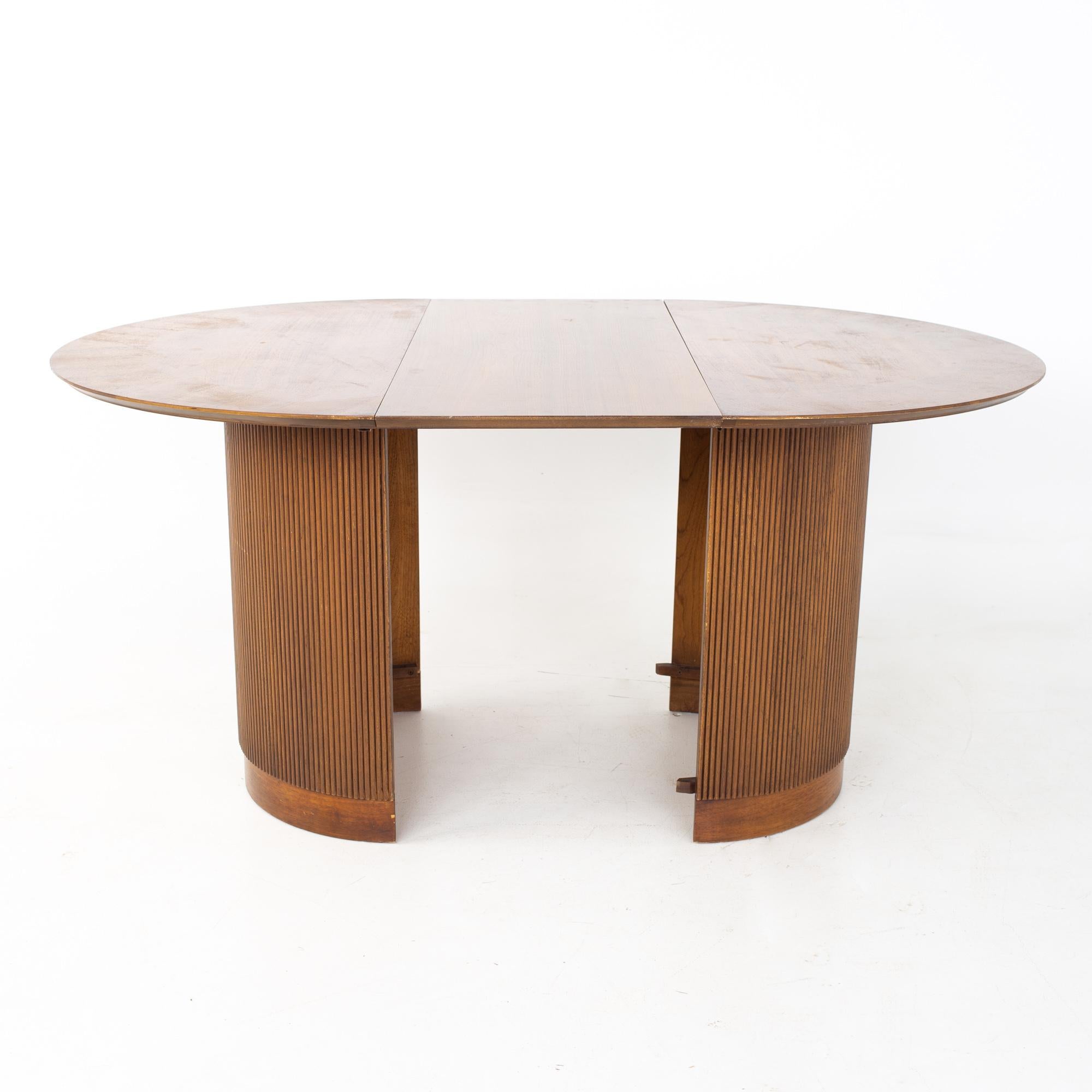 Lane First Edition Mid Century Walnut Expanding Round Pedestal Dining Table 1