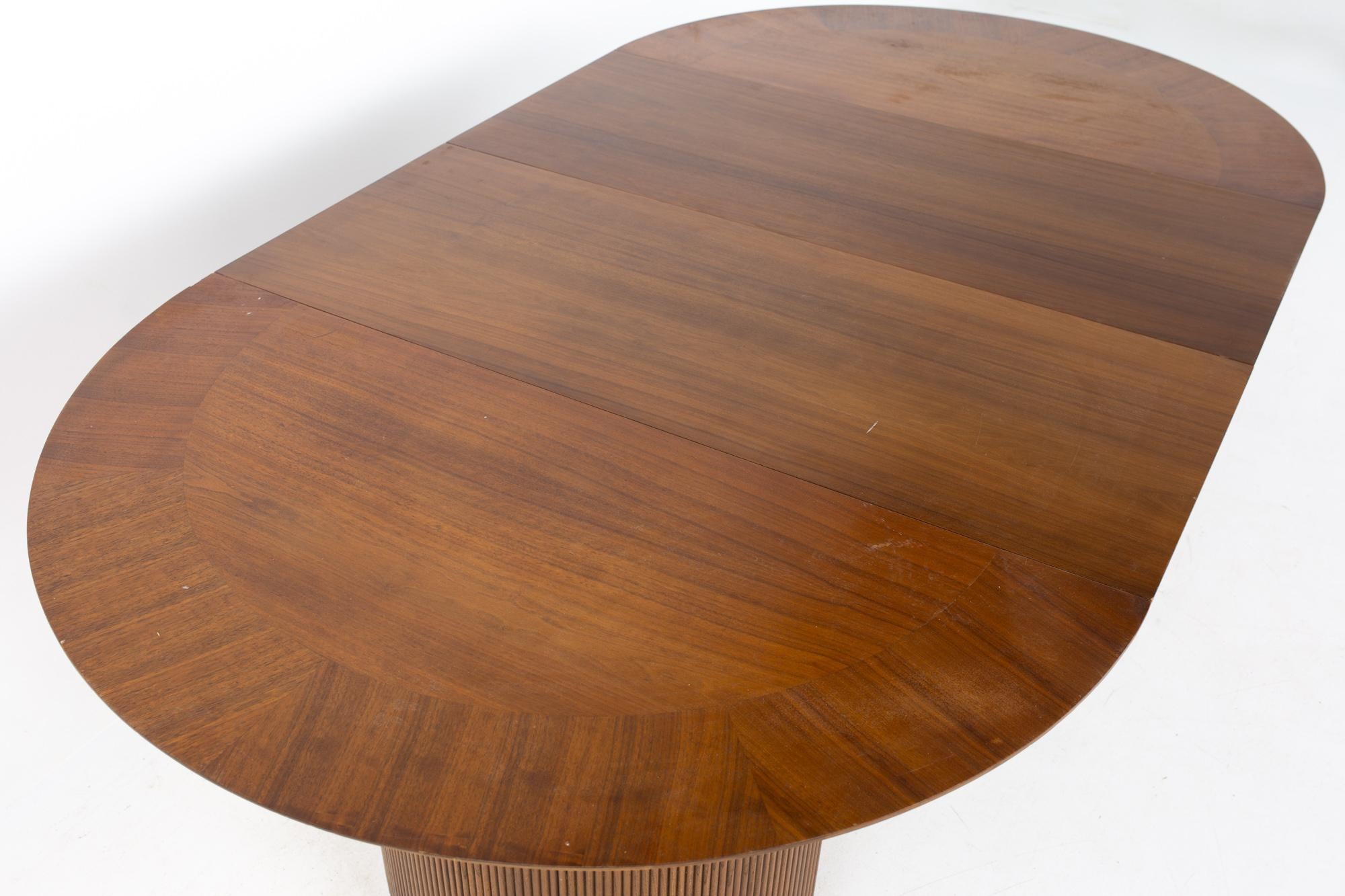 Lane First Edition Mid Century Walnut Expanding Round Pedestal Dining Table 4