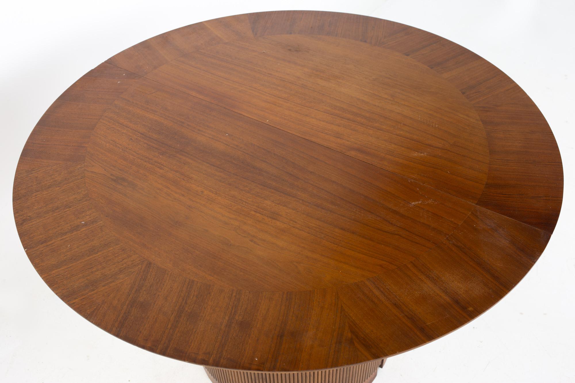 American Lane First Edition Mid Century Walnut Expanding Round Pedestal Dining Table