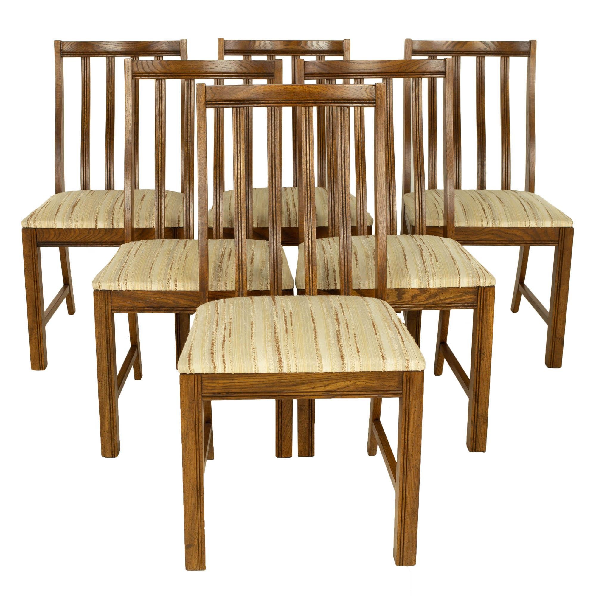 Lane First Edition Style Keller mid century walnut dining chairs - Set of 6

Each chair measures: 16 wide x 20 deep x 34.5 high, with a seat height/chair clearance of 18.5 inches

?All pieces of furniture can be had in what we call restored
