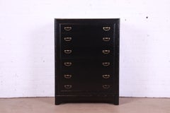 Lane Furniture Black Lacquered Walnut and Faux Bamboo Highboy Dresser