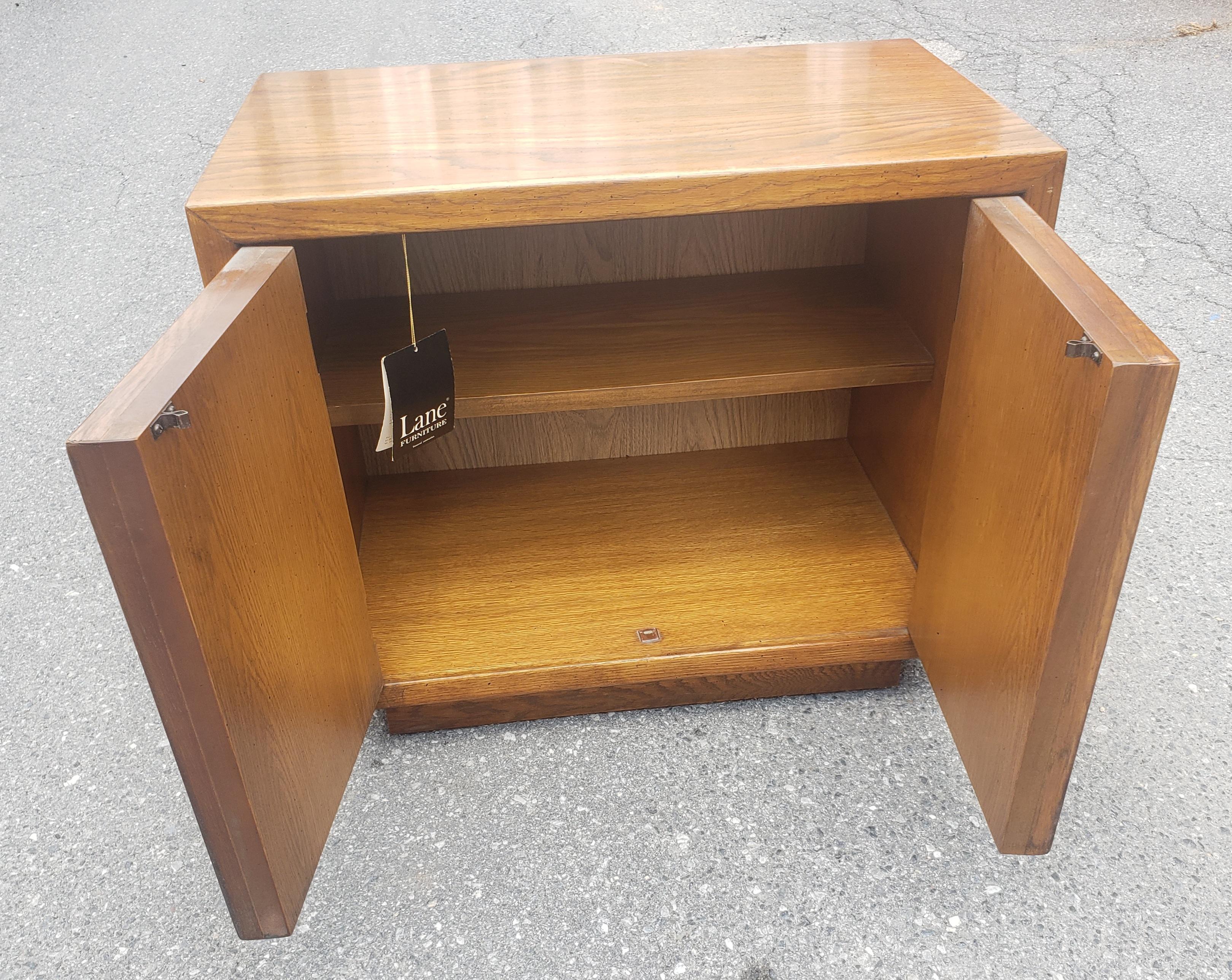 Stained Lane Furniture Brutalist Oak Bedside Tables, Pair For Sale