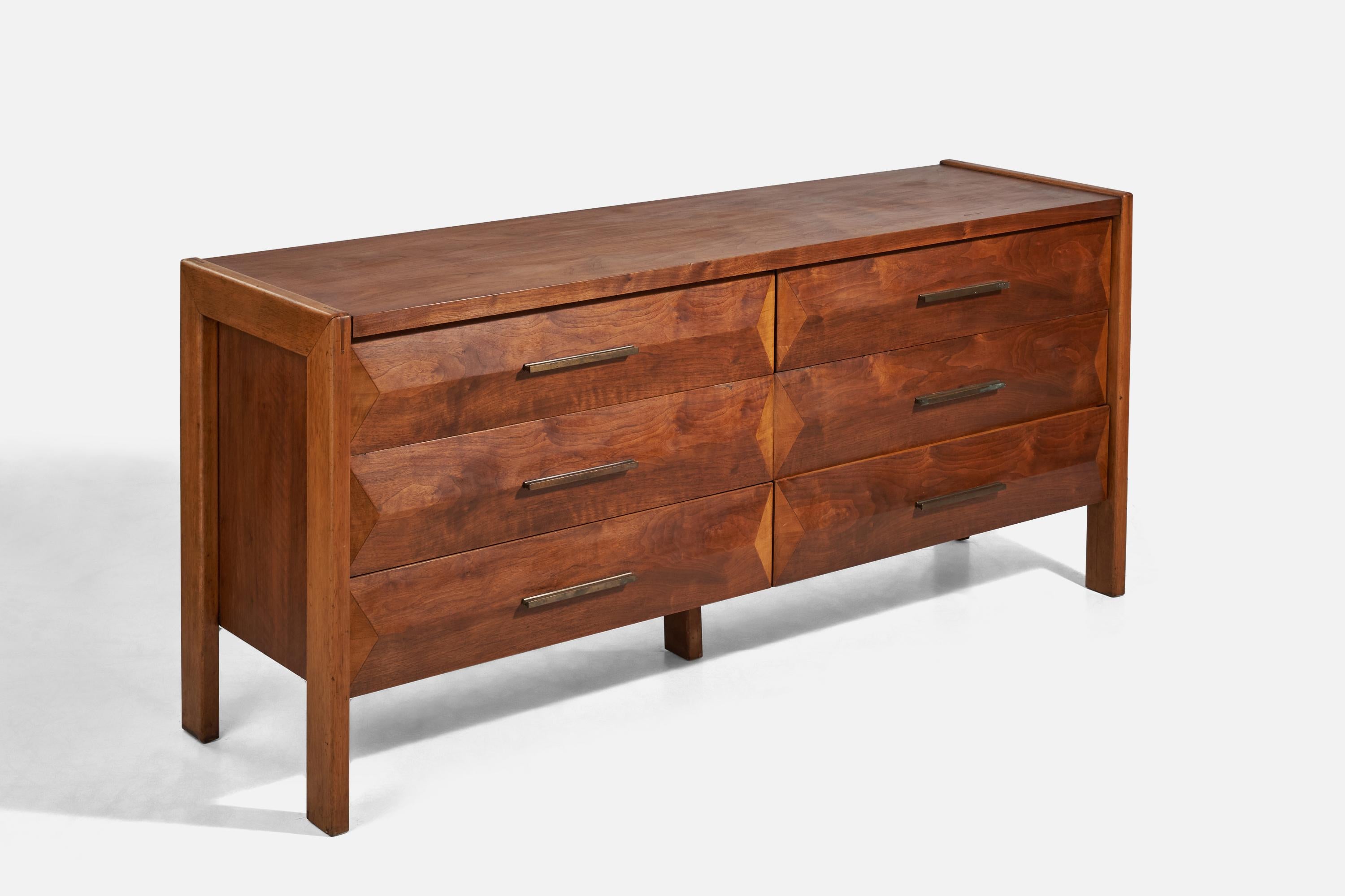 A brass and oak dresser designed and produced by Lane Furniture, USA, 1970s.
  