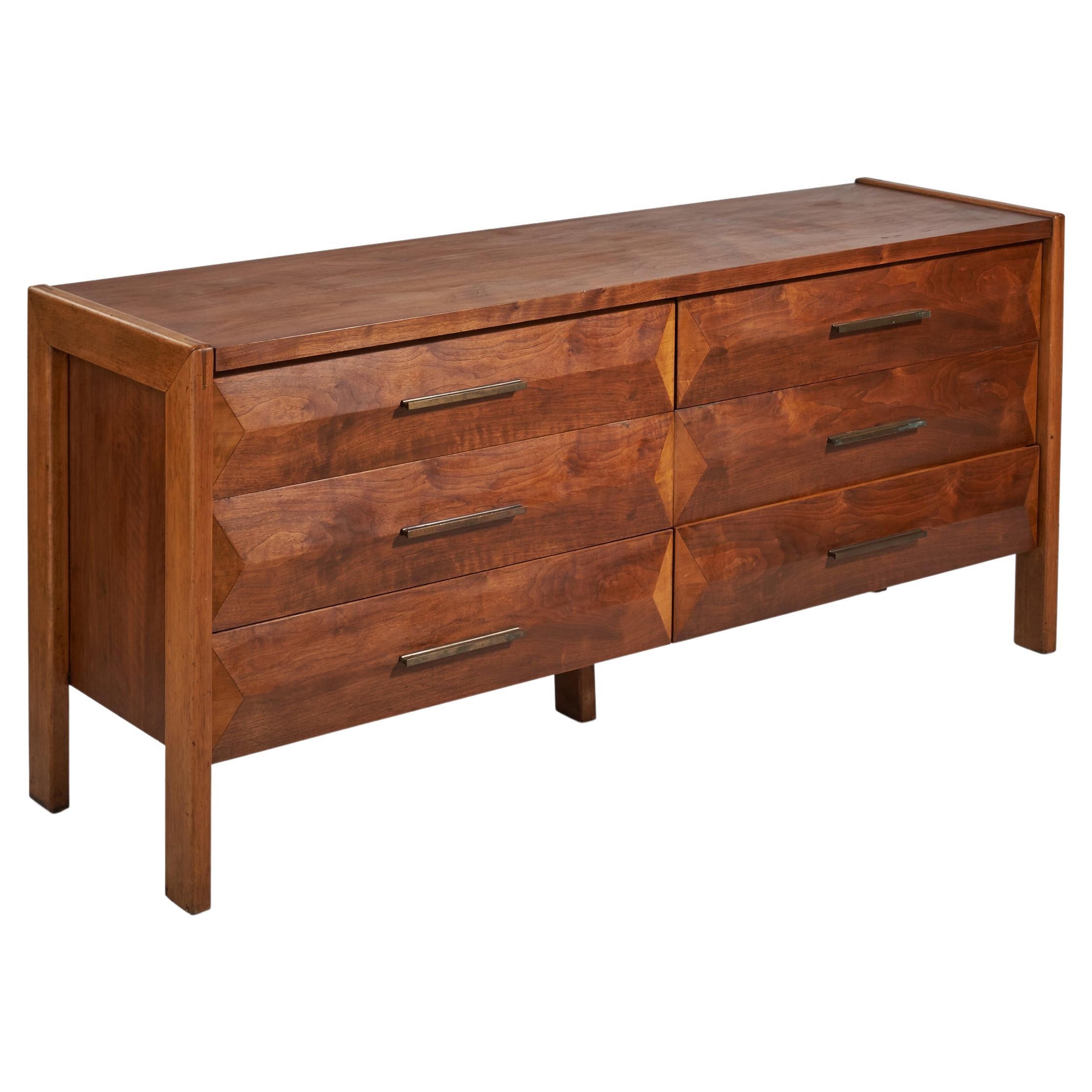 Lane Furniture, Dresser, Oak, Brass, USA, 1970s