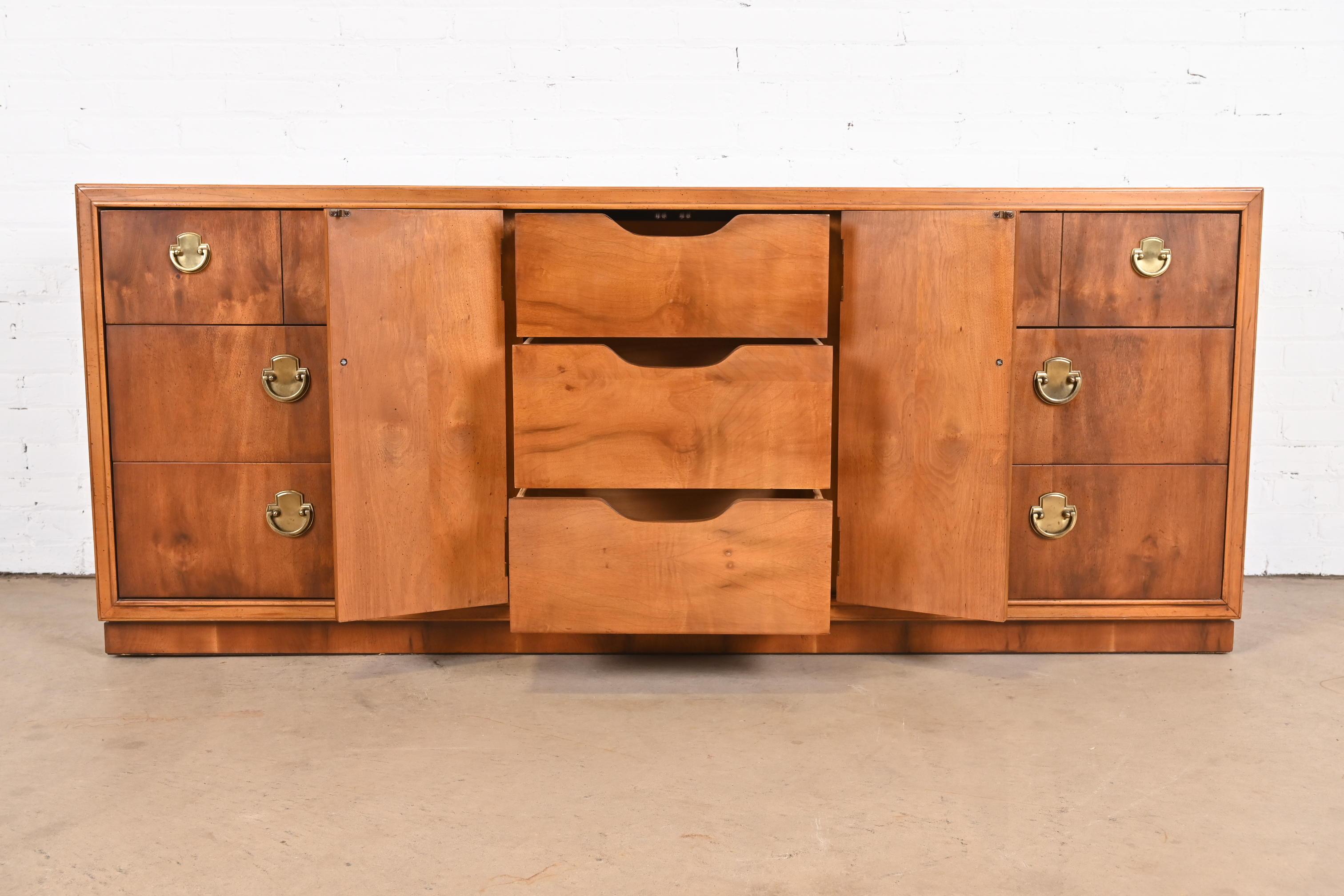Lane Furniture Hollywood Regency Campaign Yew Wood Long Dresser or Credenza For Sale 2