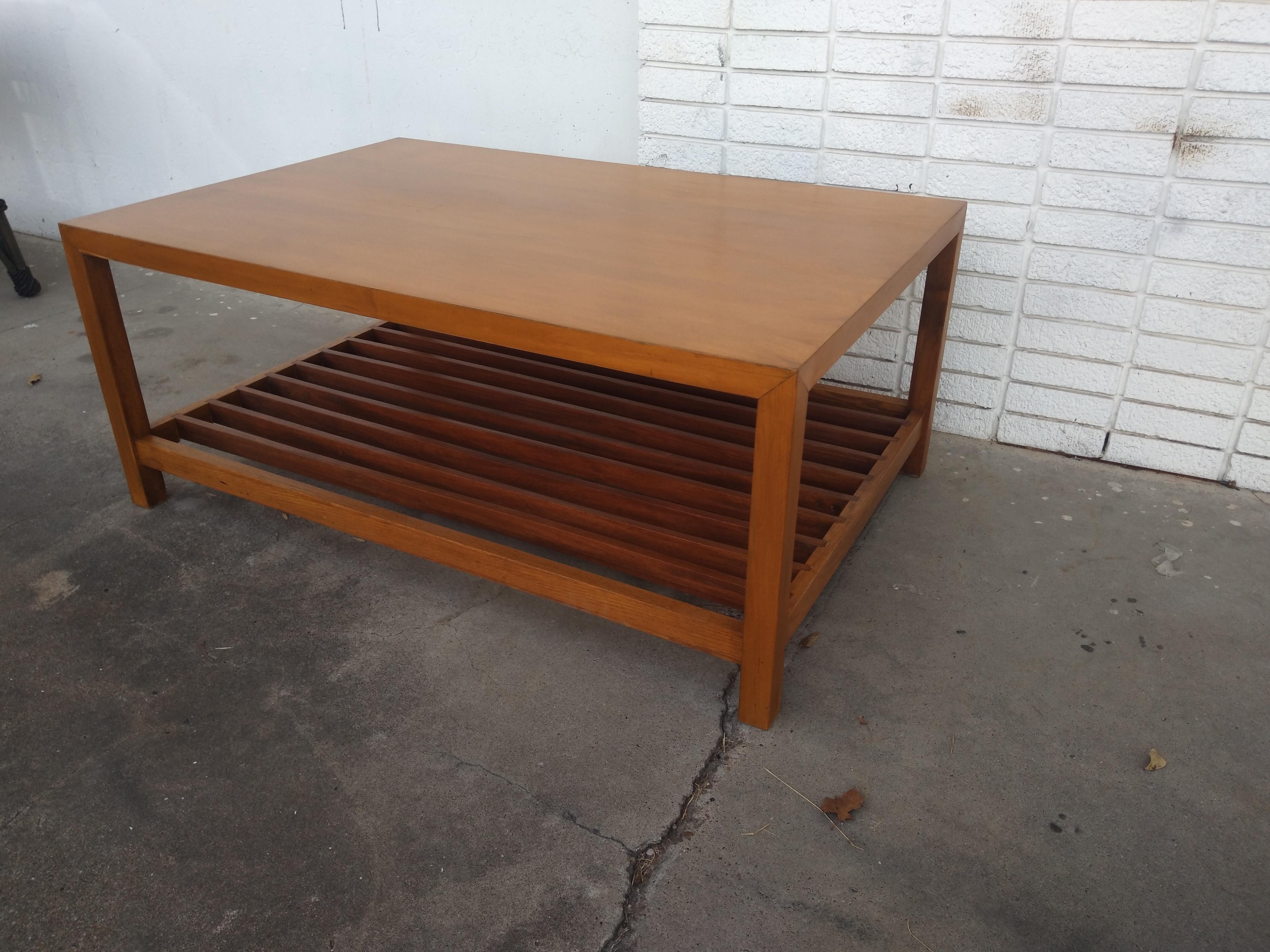 American Lane Furniture Maple Coffee Table w/ Slatted shelf For Sale
