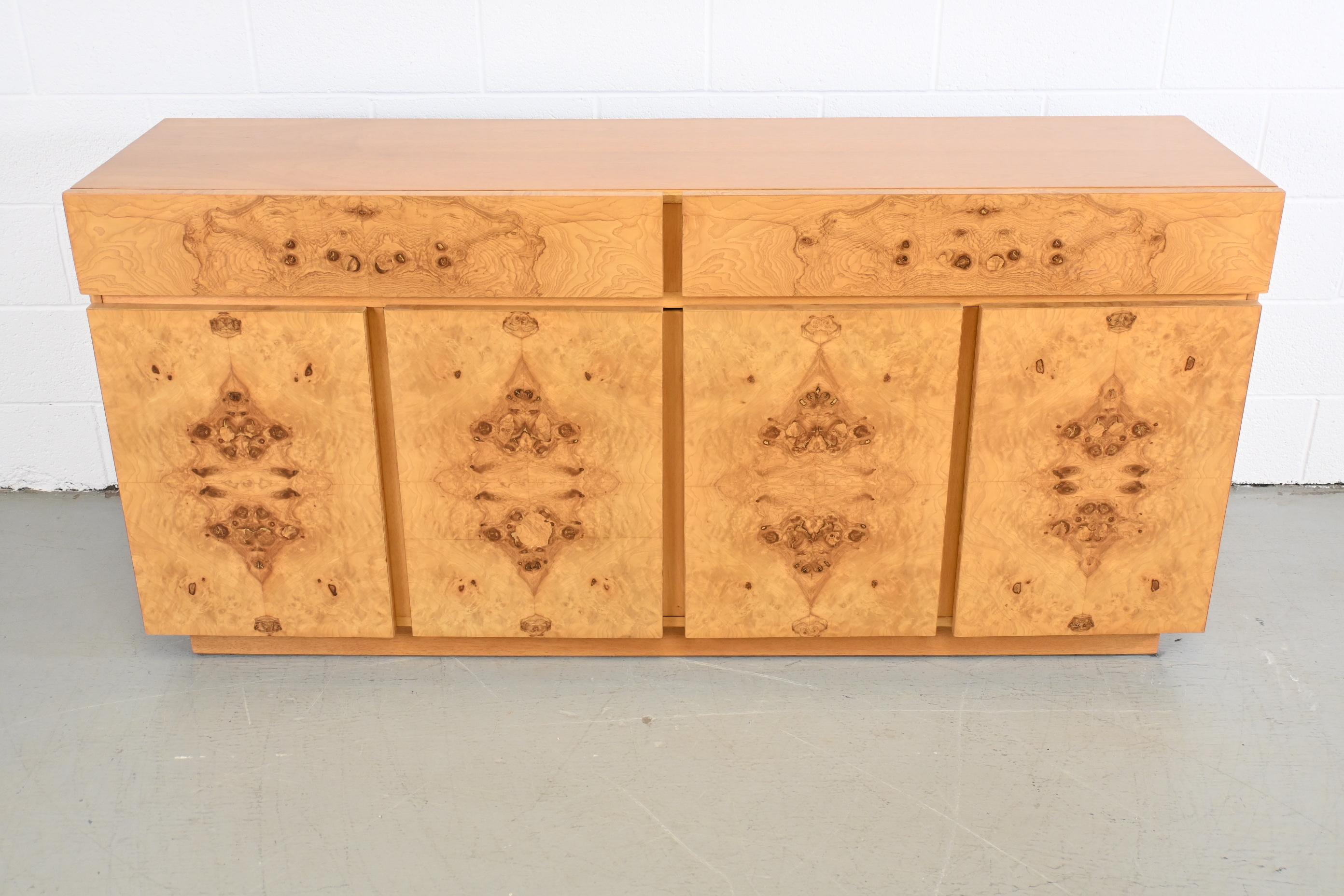 Lacquered Lane Furniture Mid Century Modern Burl Wood Sideboard Credenza