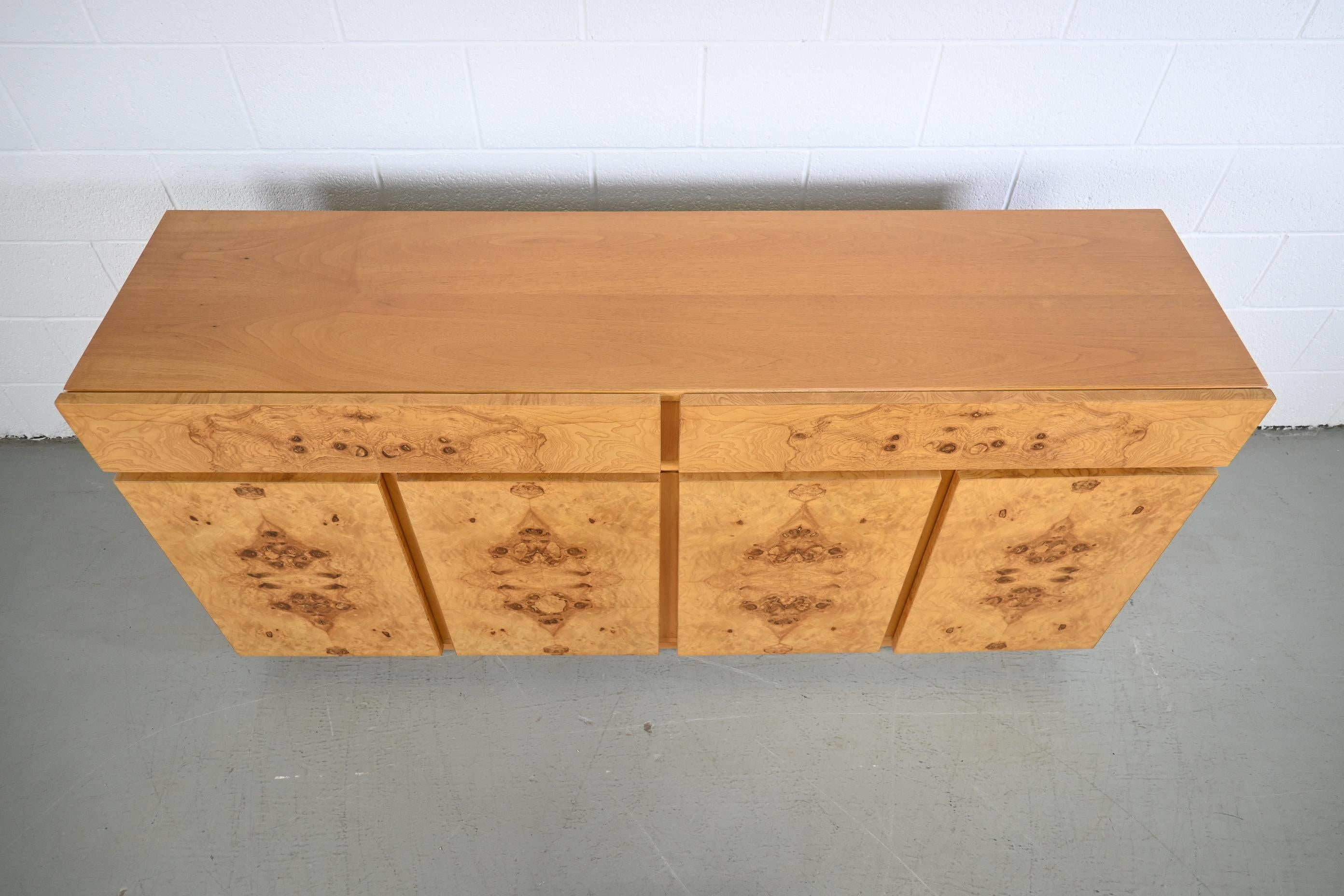 Late 20th Century Lane Furniture Mid Century Modern Burl Wood Sideboard Credenza