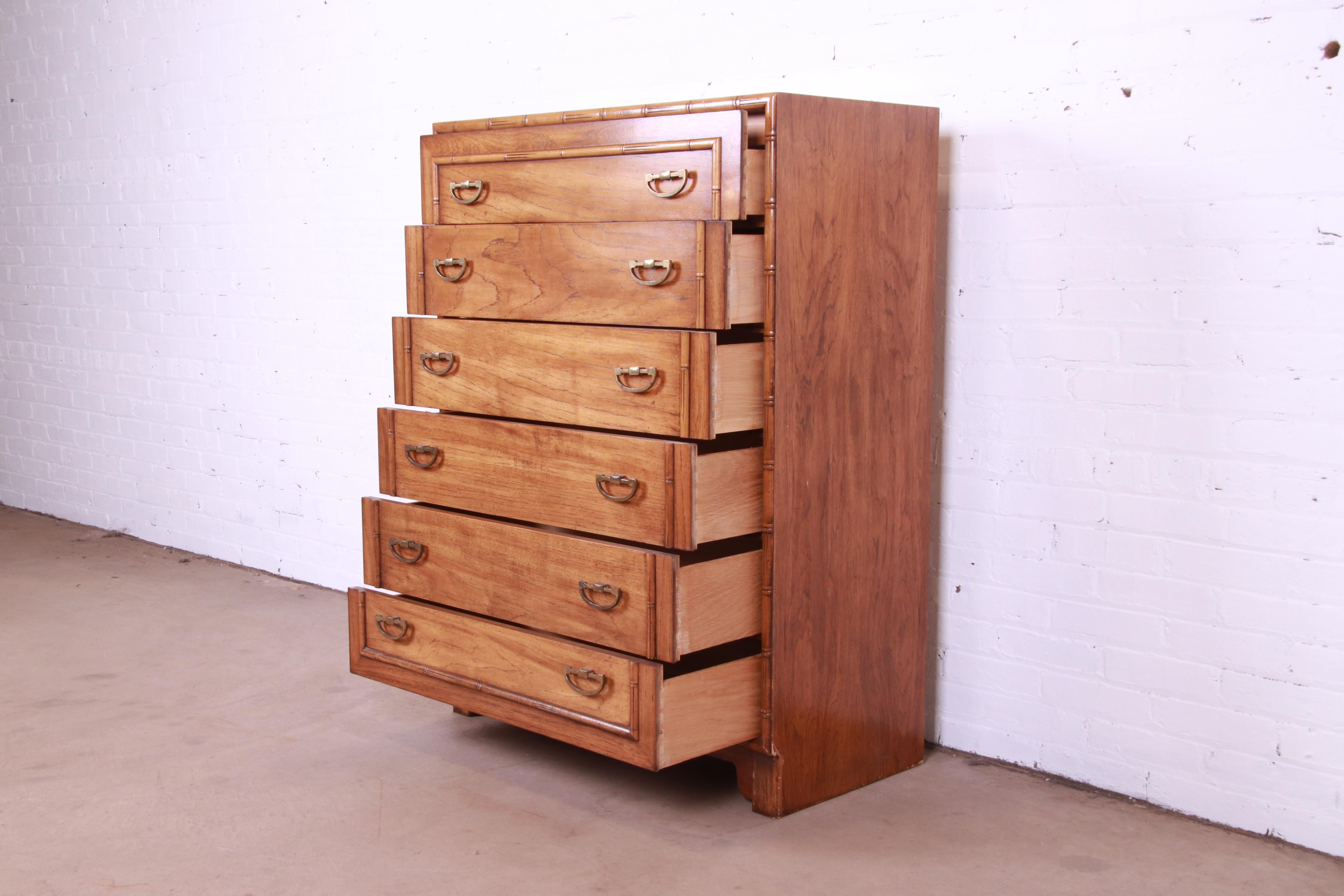 Lane Furniture Mid-Century Modern Walnut and Faux Bamboo Highboy Dresser 2