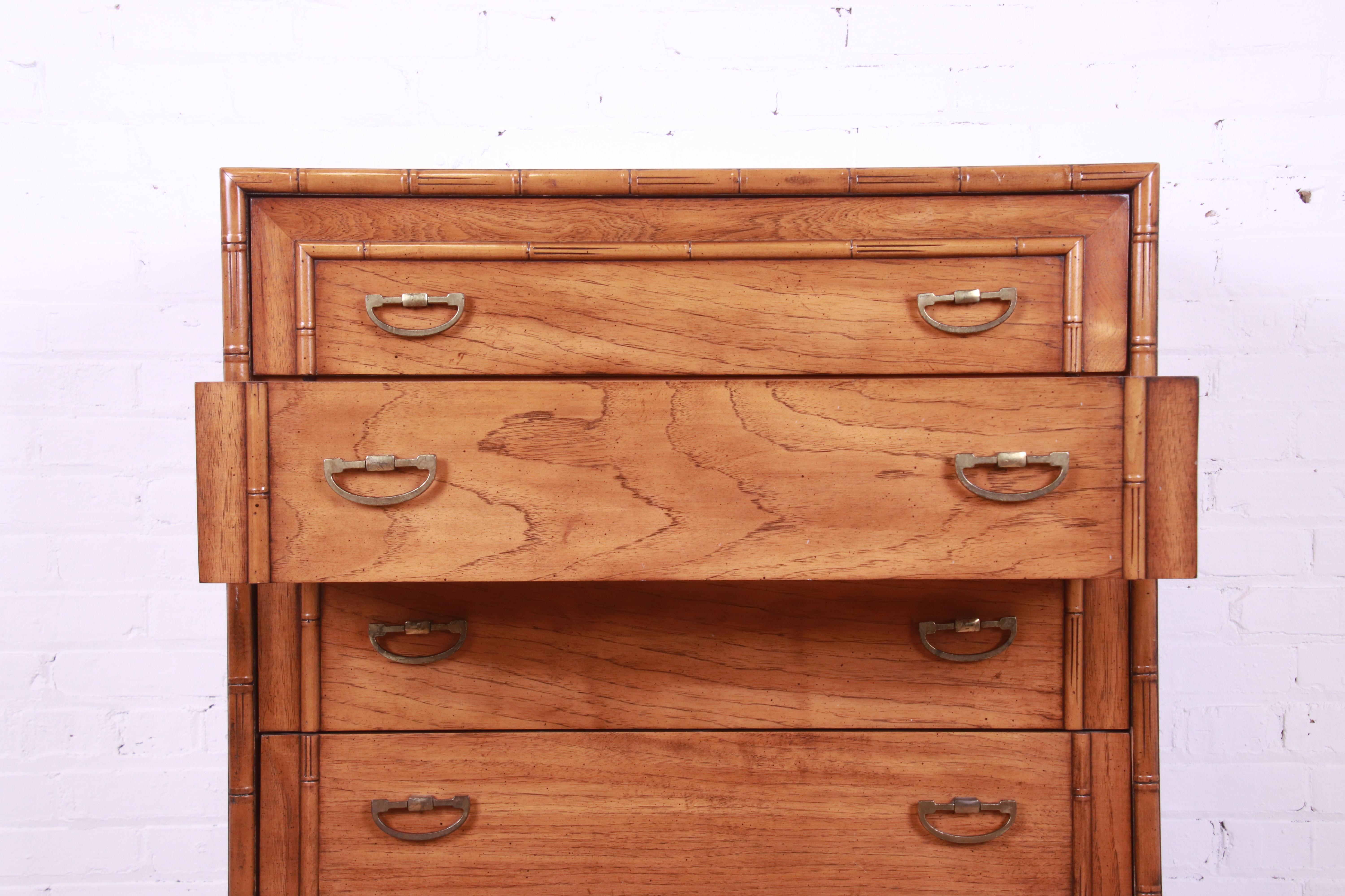 Lane Furniture Mid-Century Modern Walnut and Faux Bamboo Highboy Dresser 3