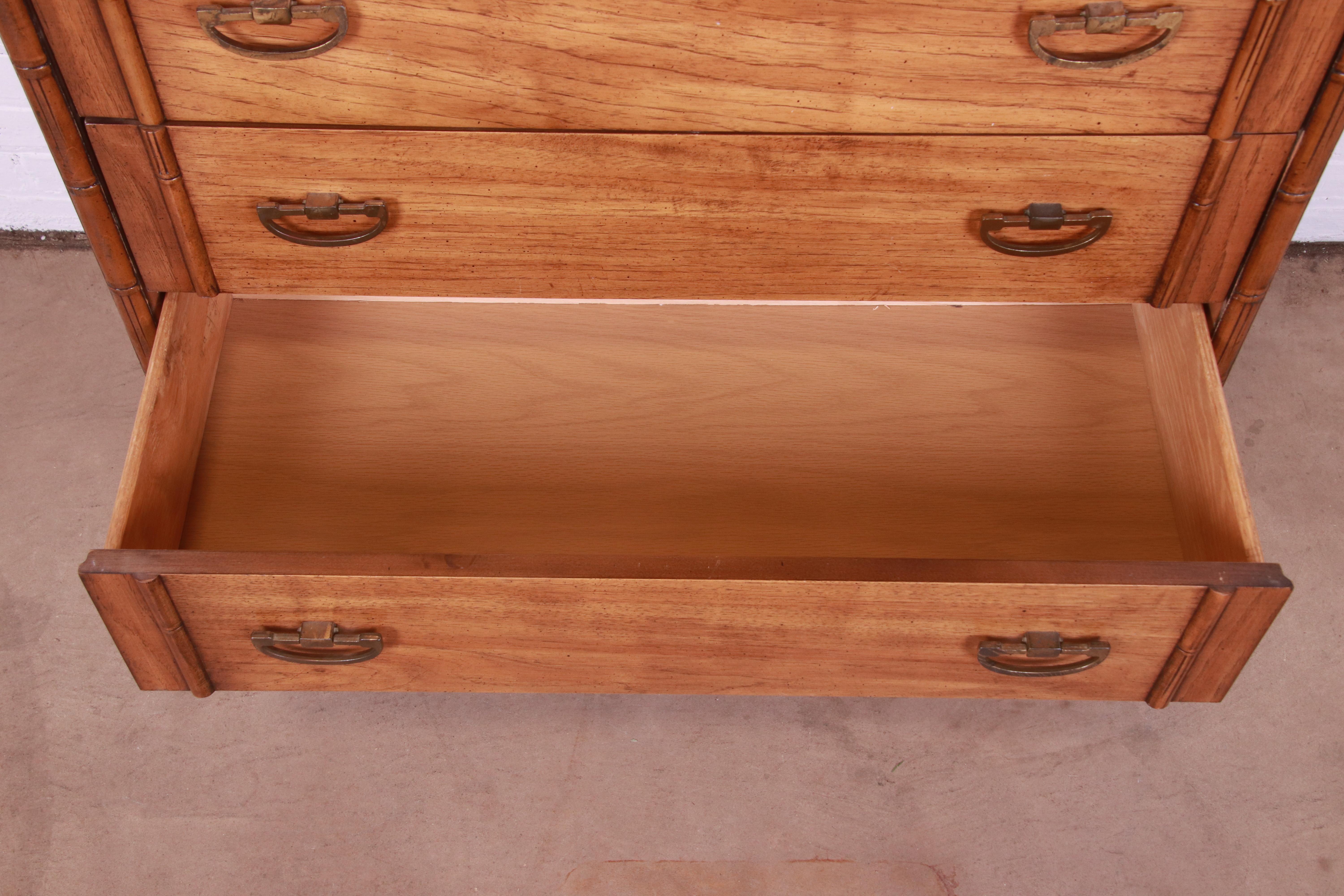 Lane Furniture Mid-Century Modern Walnut and Faux Bamboo Highboy Dresser 4