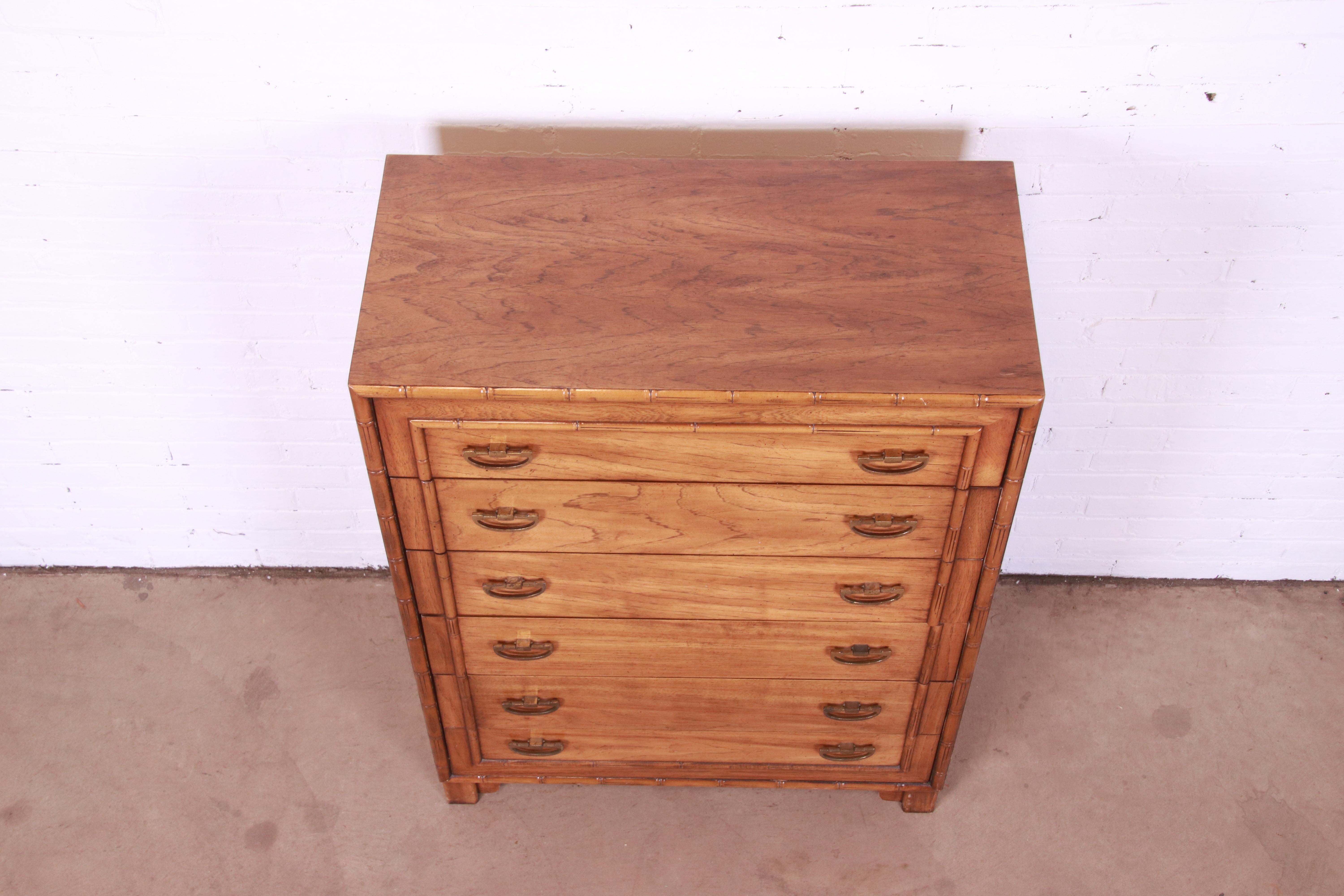 Lane Furniture Mid-Century Modern Walnut and Faux Bamboo Highboy Dresser 6