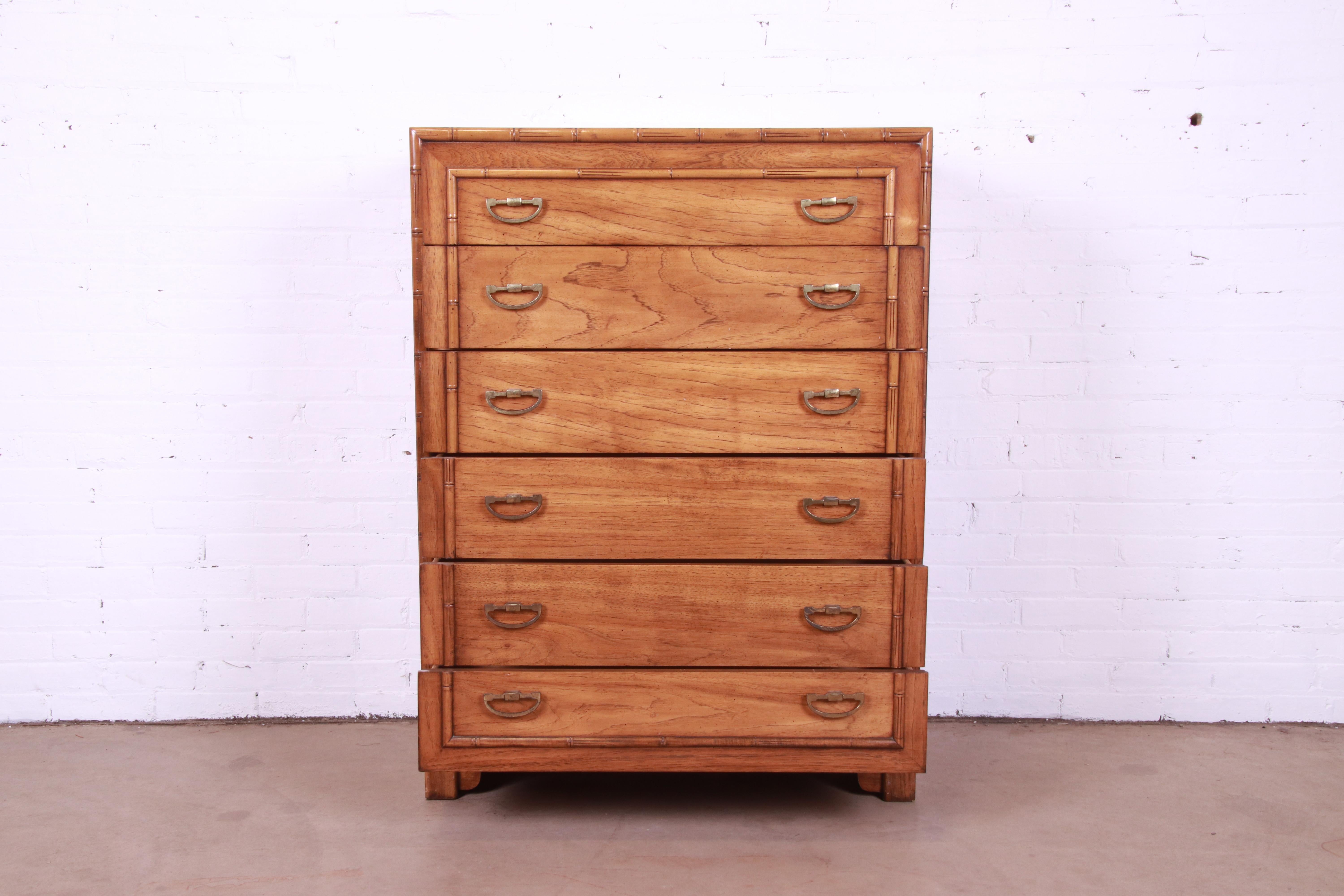 Brass Lane Furniture Mid-Century Modern Walnut and Faux Bamboo Highboy Dresser