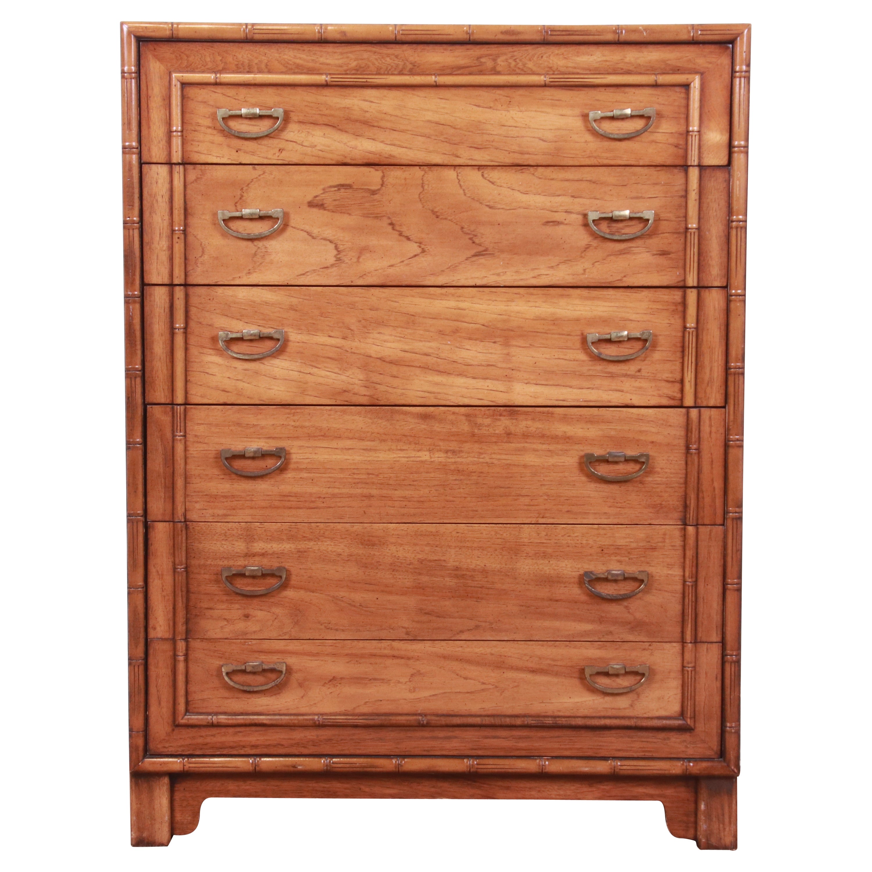 Lane Furniture Mid-Century Modern Walnut and Faux Bamboo Highboy Dresser